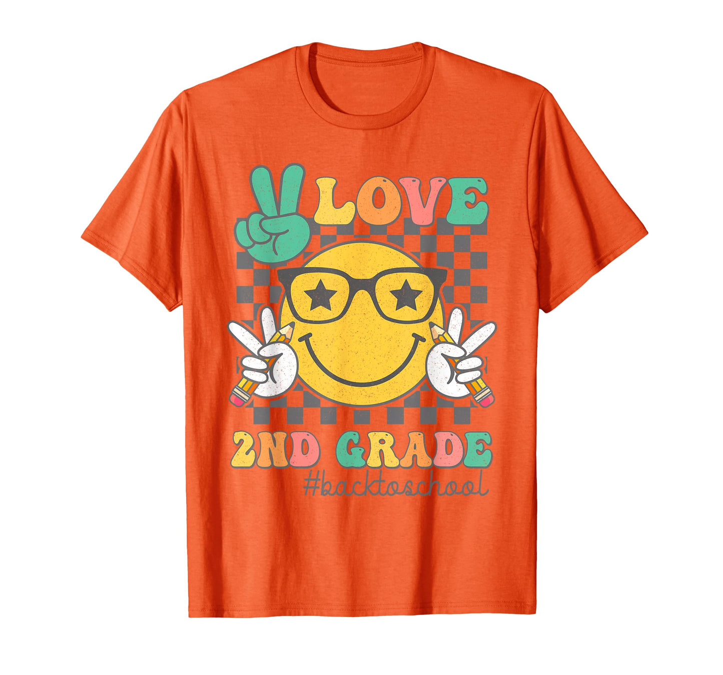 Peace Love 2nd Grade Cute Smile Face Back To School Girls T-Shirt