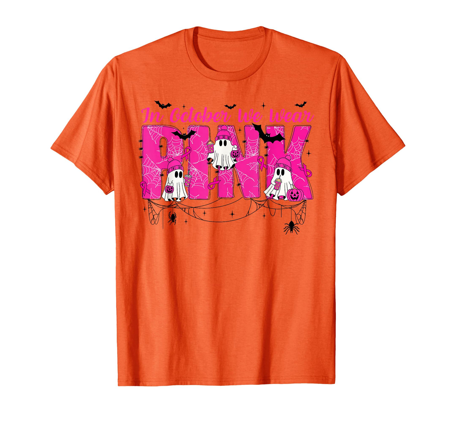 We Wear Pink in October Cute Ghost Breast Cancer Awareness T-Shirt