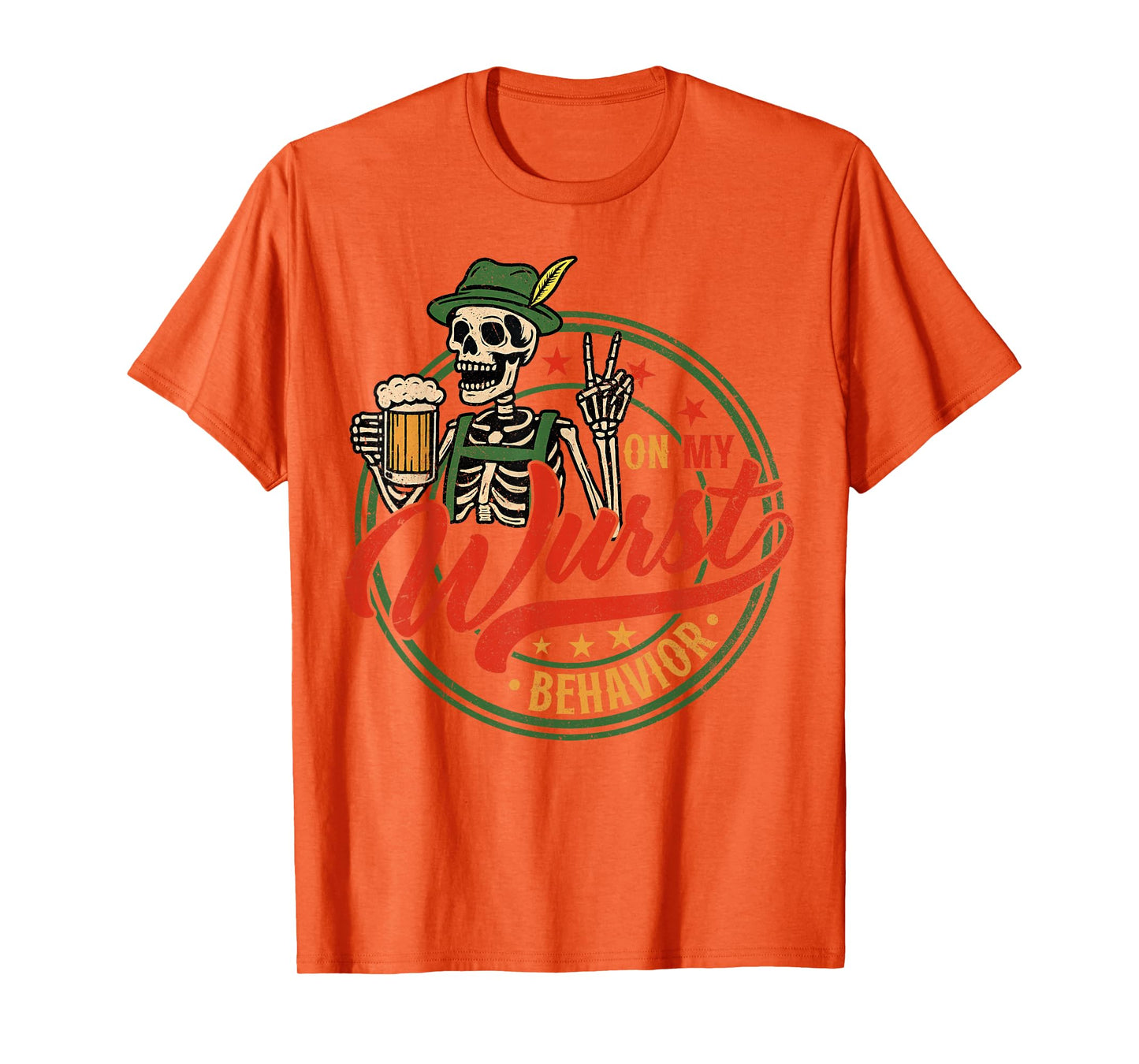 Oktoberfest On My Wurst Behavior German Beer Skeleton Men T-Shirt