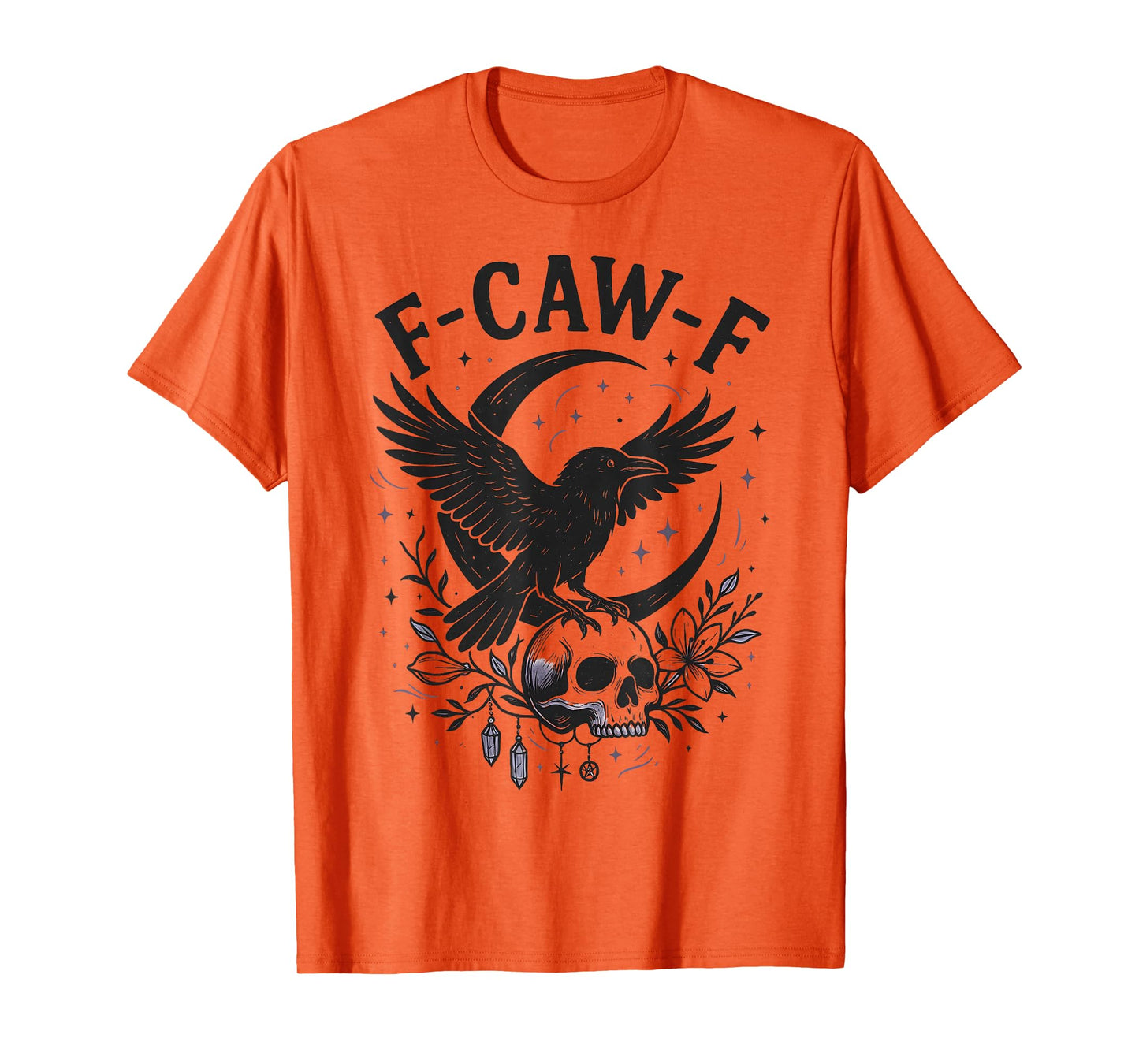 Black Crow F-Caw-F Funny Halloween Moon Gothic Adult Humor T-Shirt