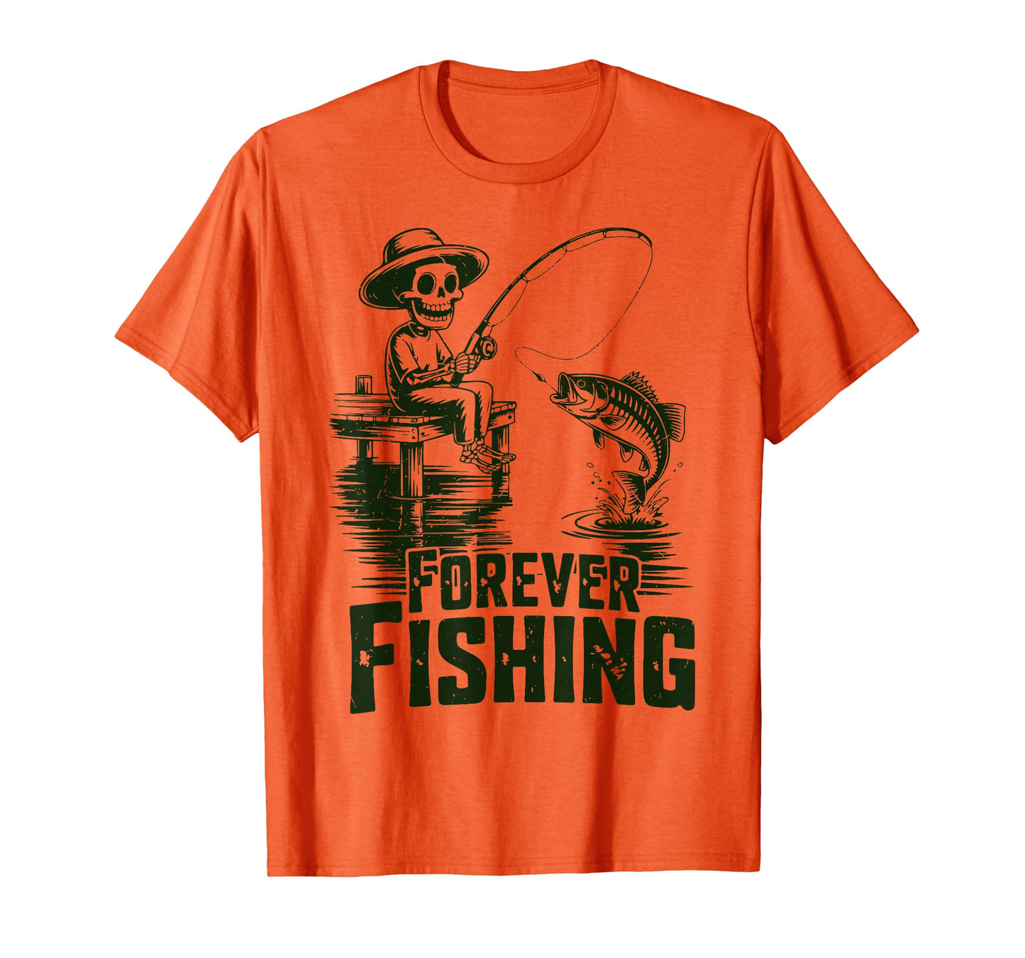 Forever Fishing Skeleton Bass Fishing Halloween Funny Alaska T-Shirt