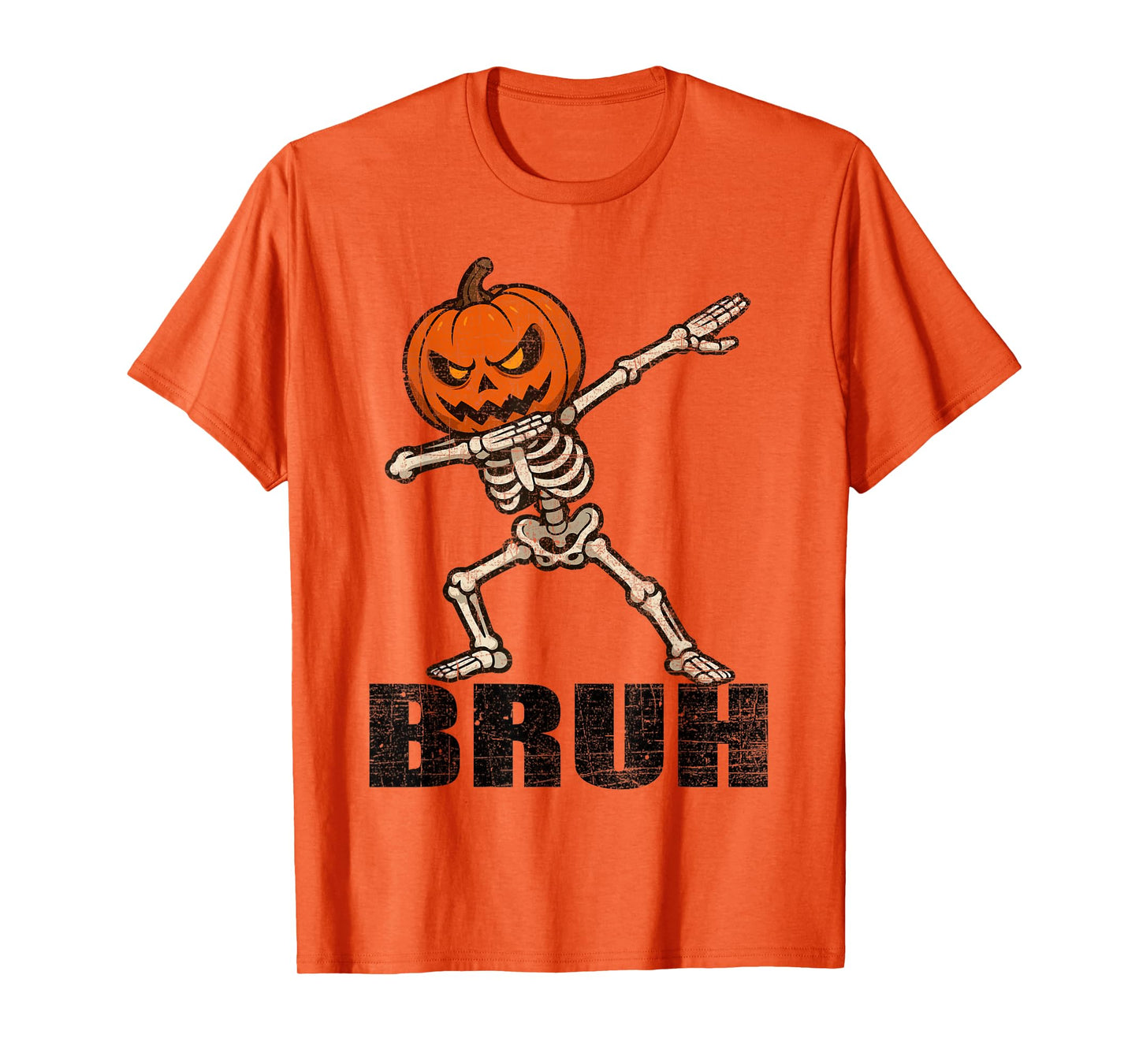 Bruh Skeleton Halloween Dabbing Boys Pumpkin Jack O Lantern T-Shirt