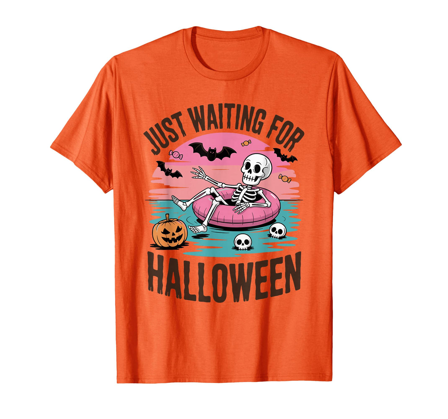 Just Waiting for Halloween Costume Summerween Skeleton Funny T-Shirt