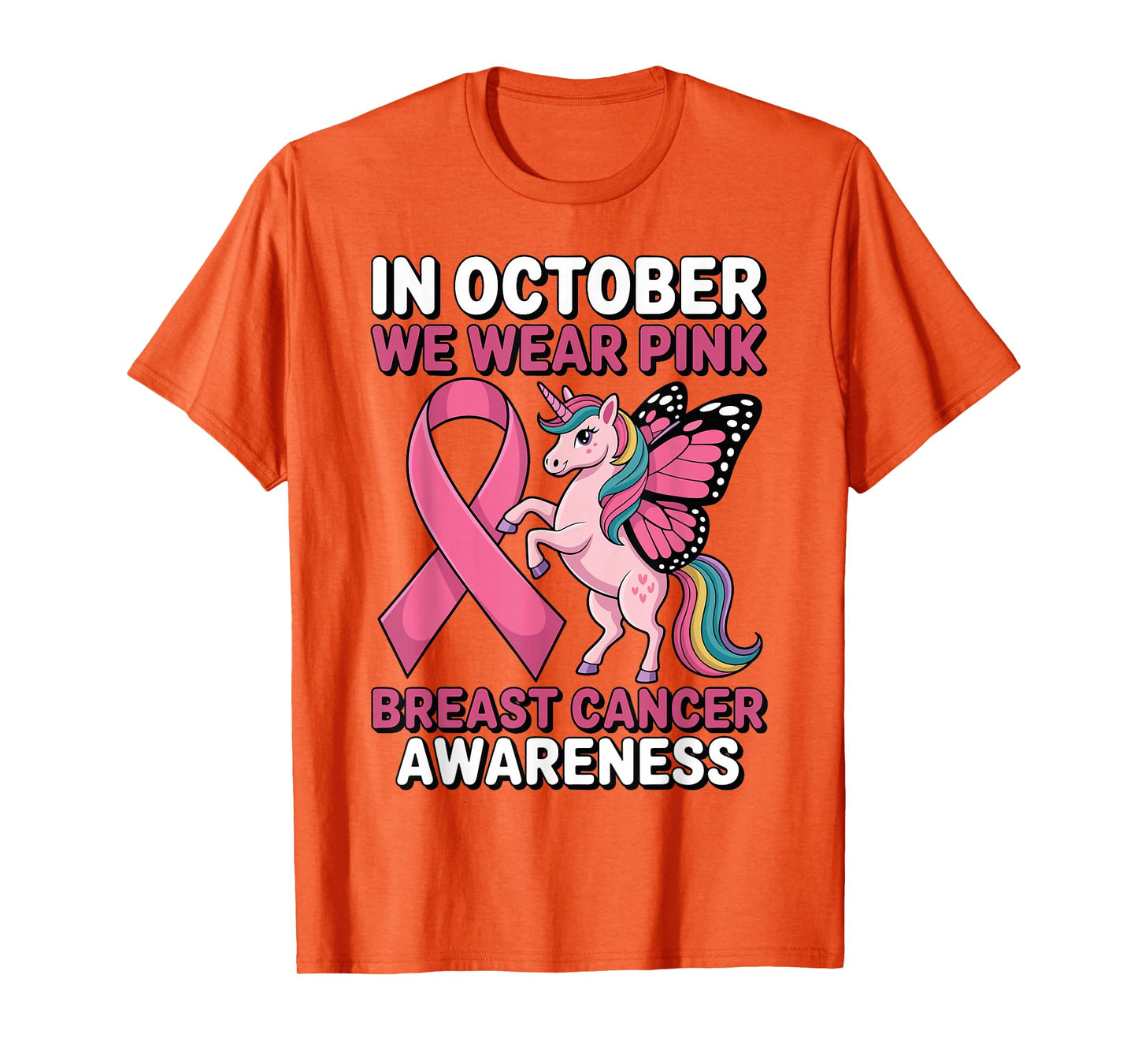 Unicorn Breast Cancer Awareness in October We Wear Pink T-Shirt