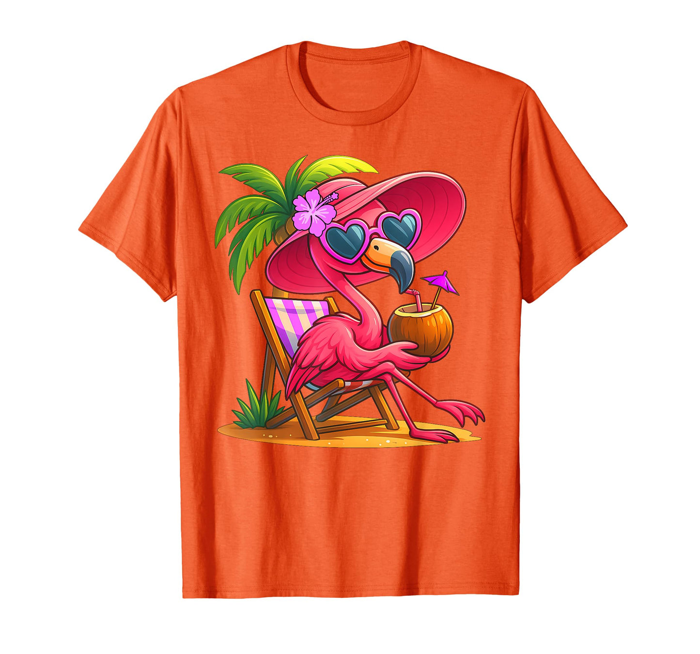 Summer Vibes Pink Flamingo Beach Palm Tree Summer Vacation T-Shirt