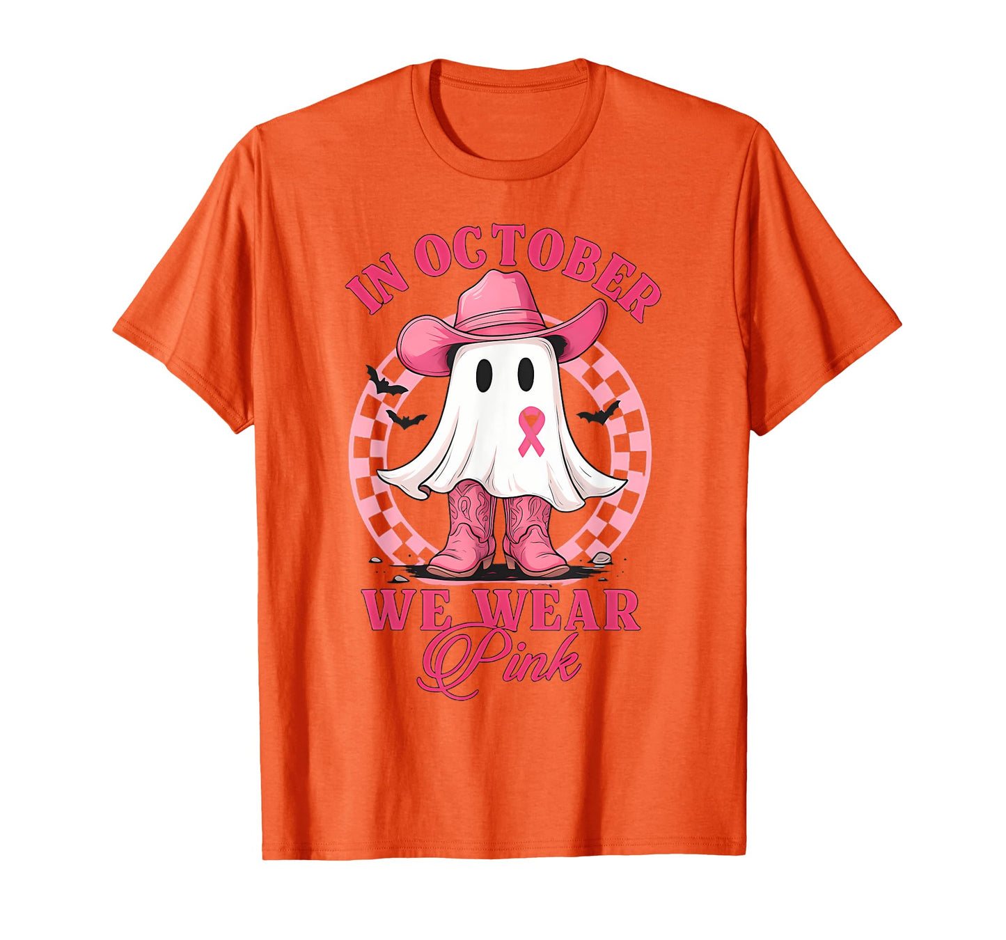 In October We Wear Pink Breast Cancer Cowboy Ghost Boo T-Shirt