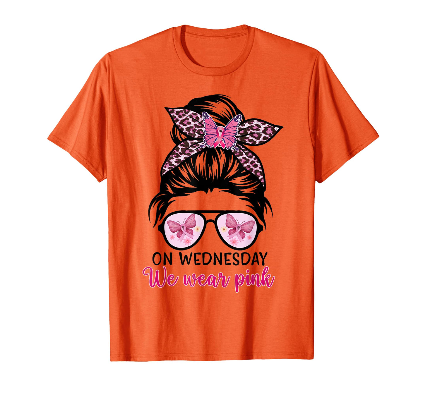 On Wednesday We Wear Pink Messy Bun, Leopard Breast Cancer T-Shirt