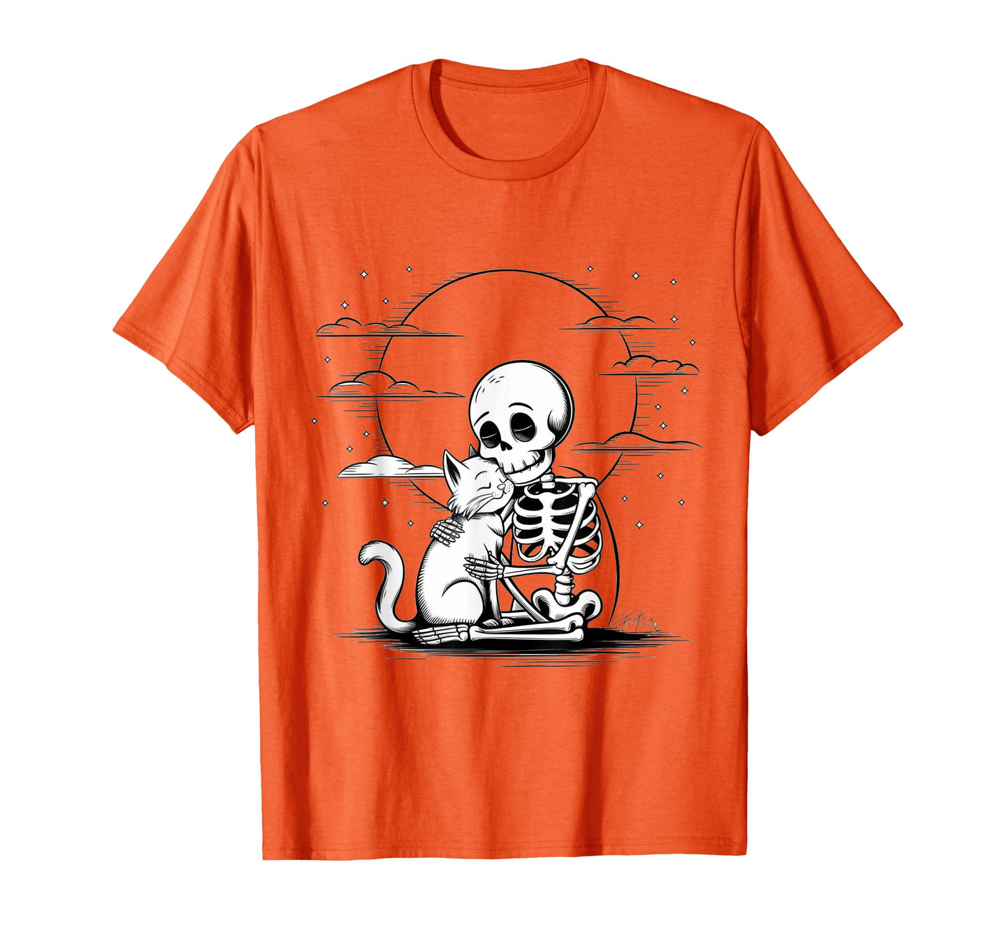 Cute Skeleton Hugging Cat Halloween T-Shirt