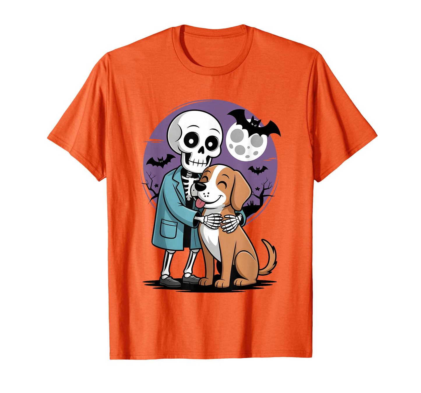 Skeleton Hugging Dog Funny Vet Dog Lover Halloween Men Women T-Shirt