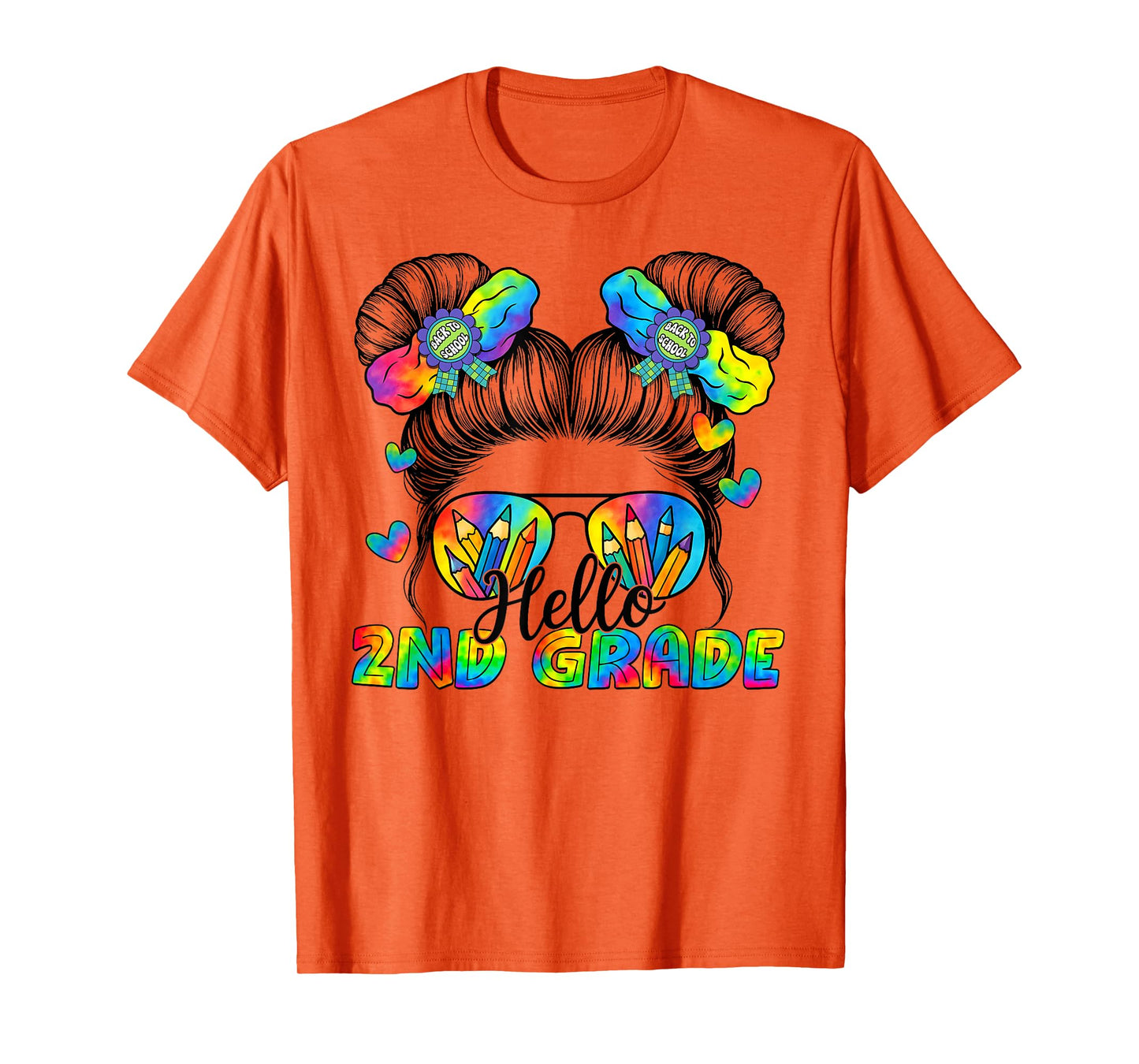 Back To School Tie Dye Hello 2nd Grade Messy Bun Girl T-Shirt