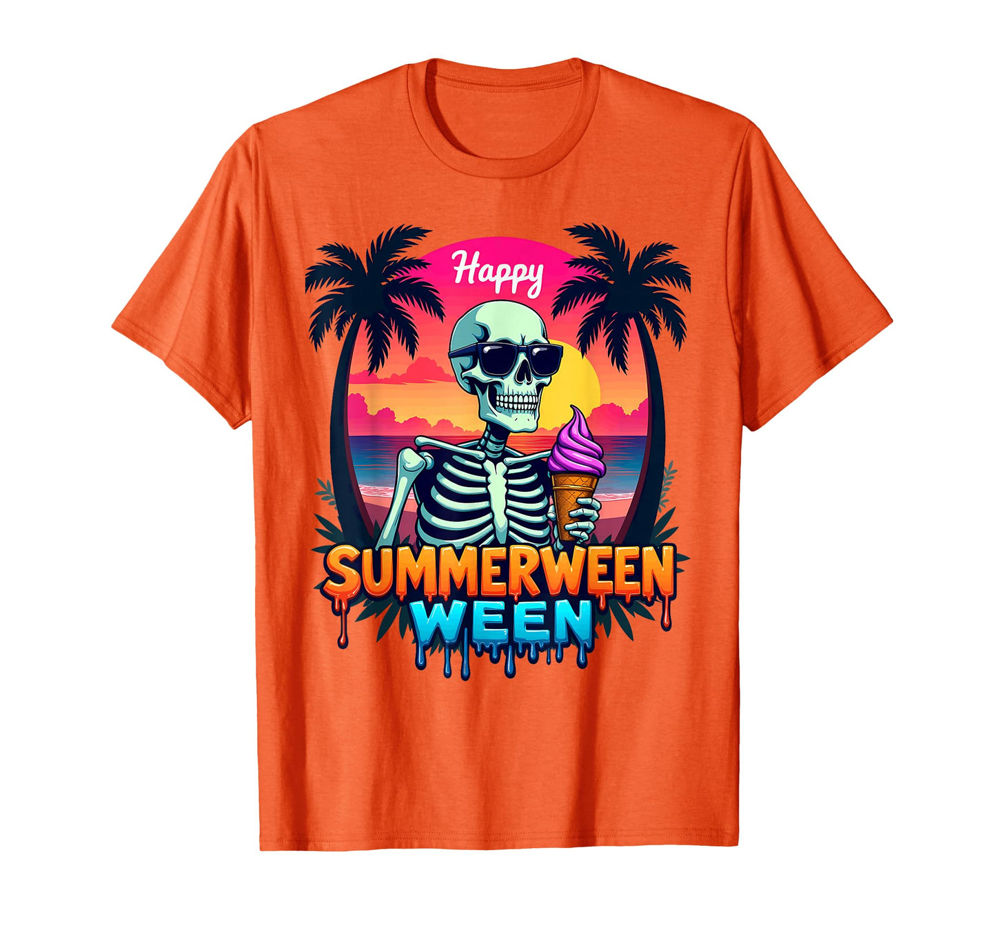 Summer Vacation Tropical Beach Skeleton Happy Summerween T-Shirt