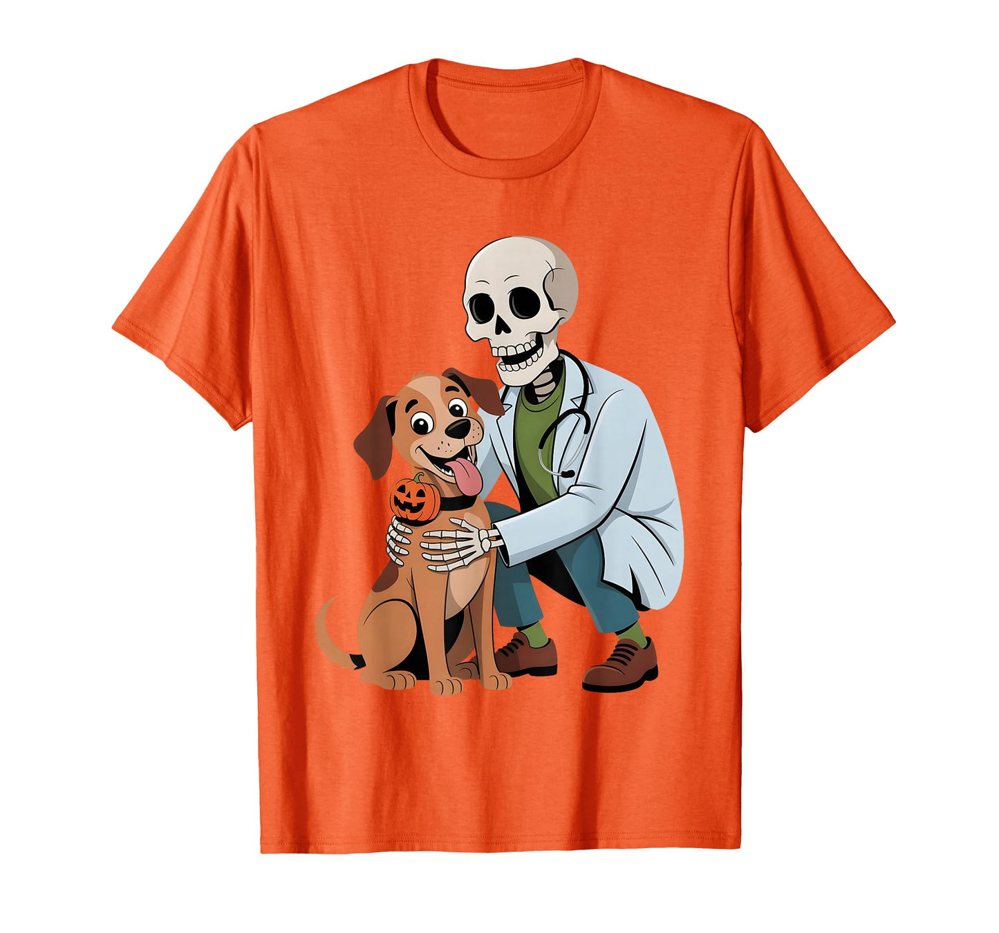 Skeleton Hugging Dog Funny Vet Dog Lover Halloween Men Women T-Shirt