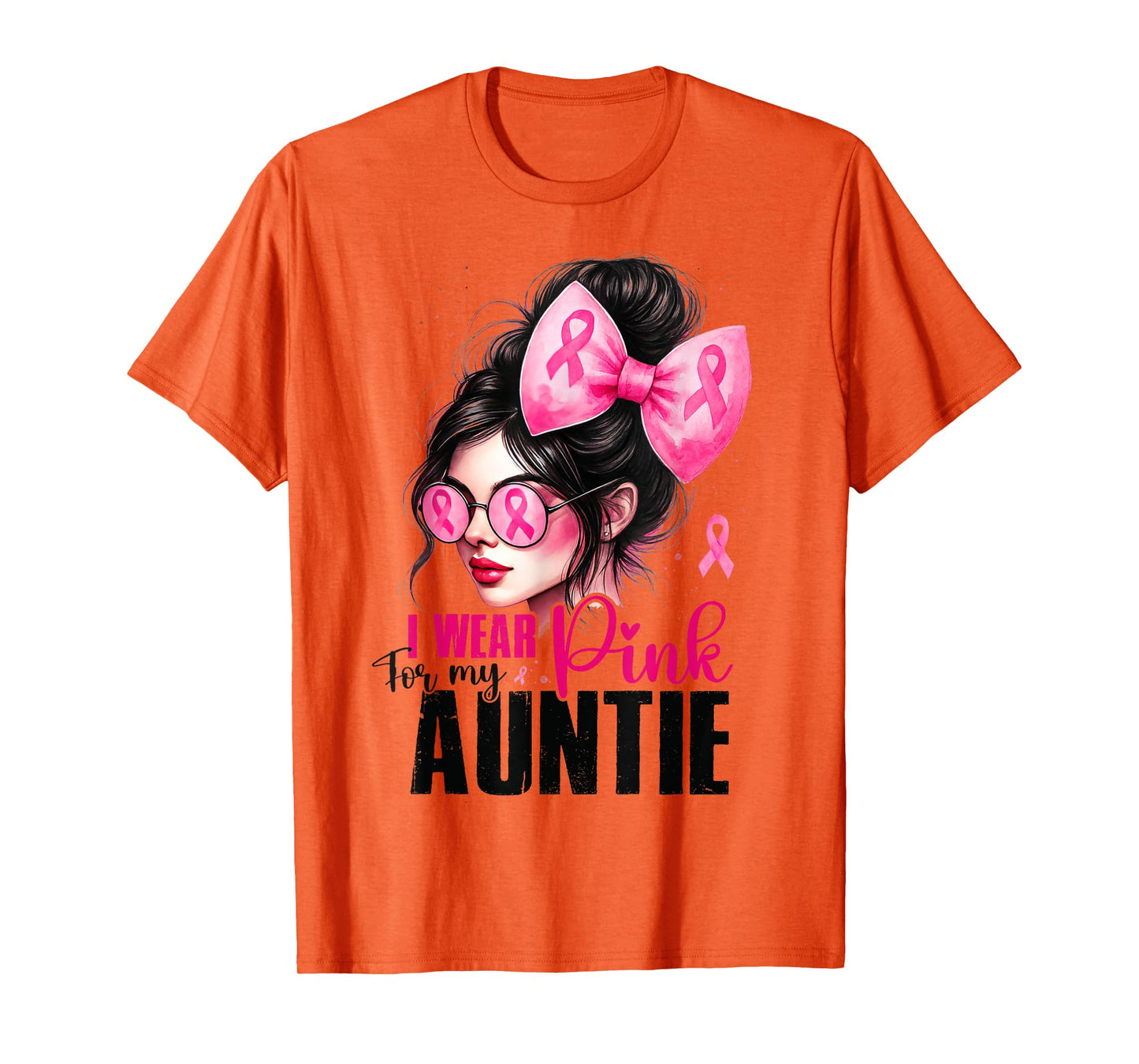 I Wear Pink for My Auntie Breast Cancer Messy Bun Girl T-Shirt