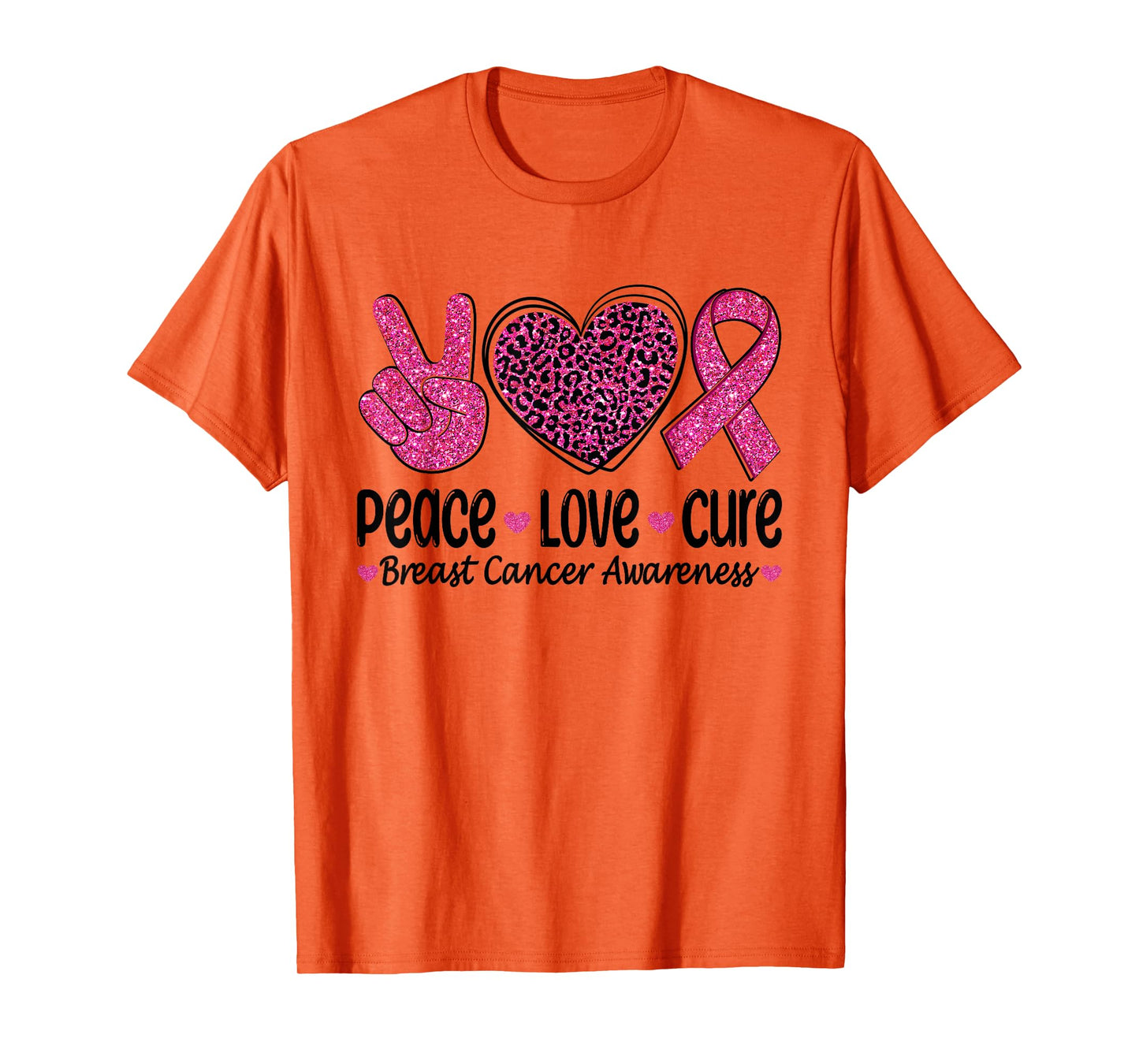 Peace Love Cure Leopard Heart Ribbon Breast Cancer Awareness T-Shirt