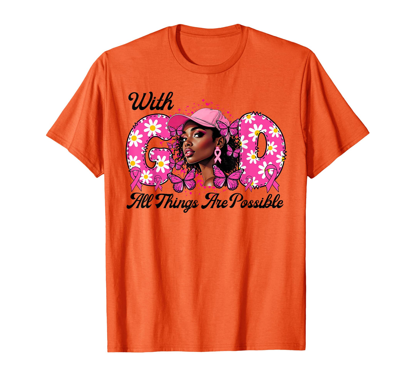 Black Afro Women Butterflies Breast Cancer Awareness Support T-Shirt