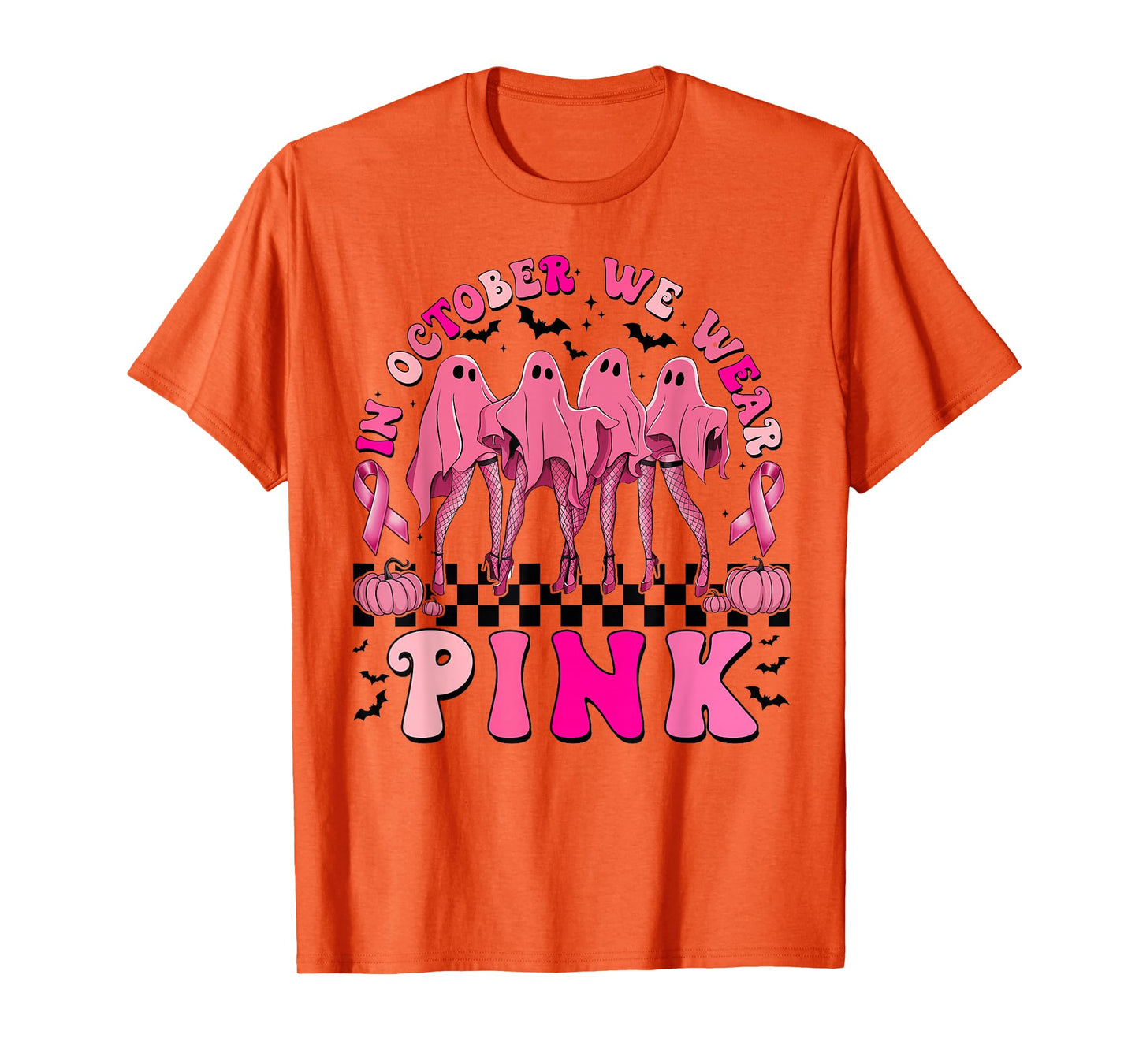 In October We Wear Pink Ribbon Breast Cancer Ghost Halloween T-Shirt