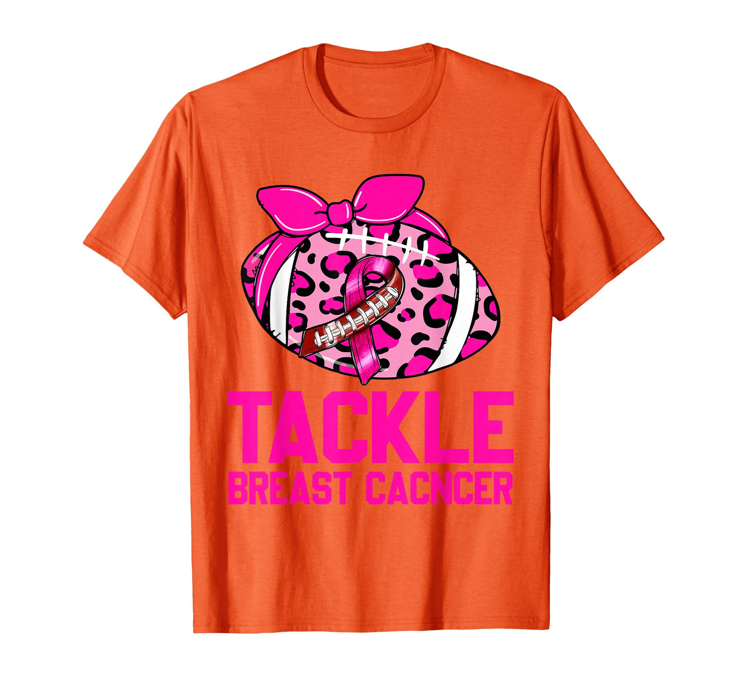 Womans Tackle Football Pink Ribbon Breast Cancer Awareness T-Shirt