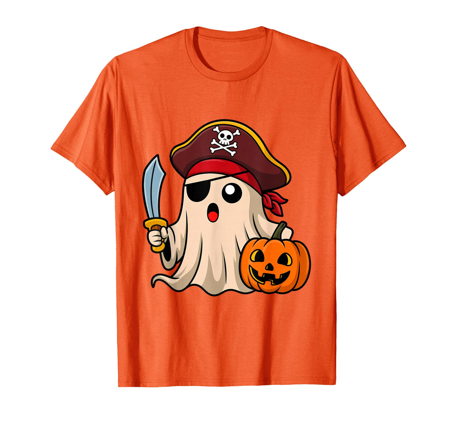 Pirate Halloween Ghost Pumpkin Jack O Lantern Boys Men Kids T-Shirt