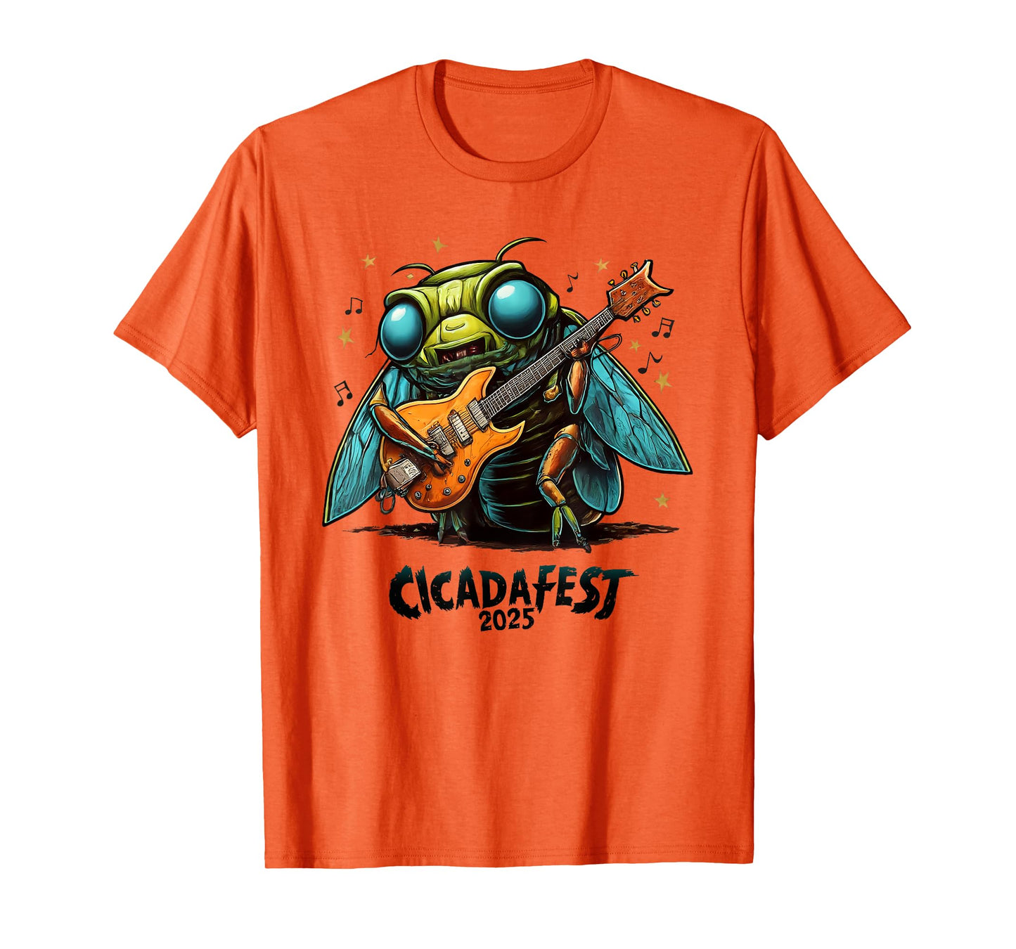 Funny Cicada Fest 2025 Guitar Playing Cicada T-Shirt