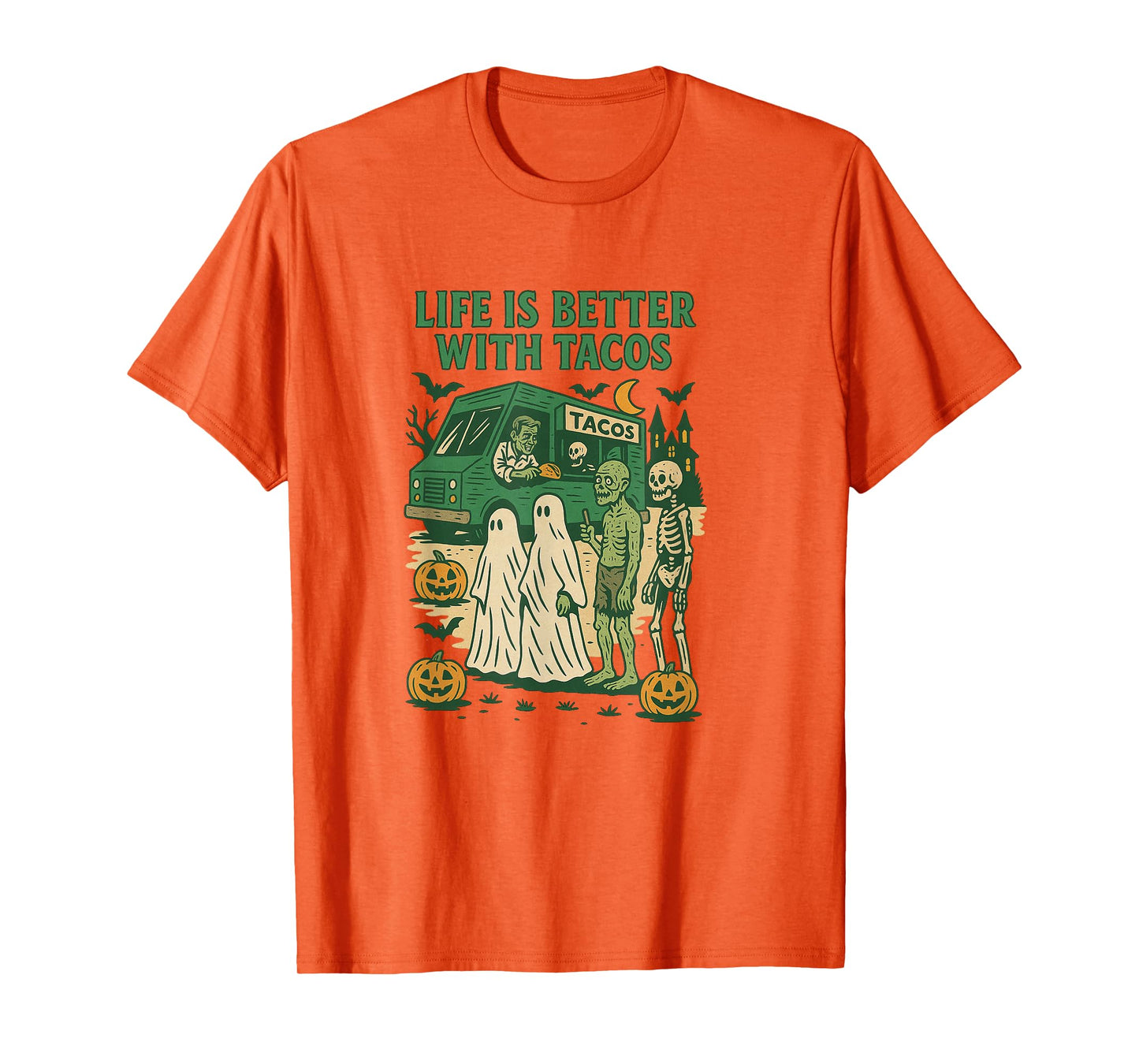 Life is Better with Tacos Retro Halloween Spooky Funny T-Shirt