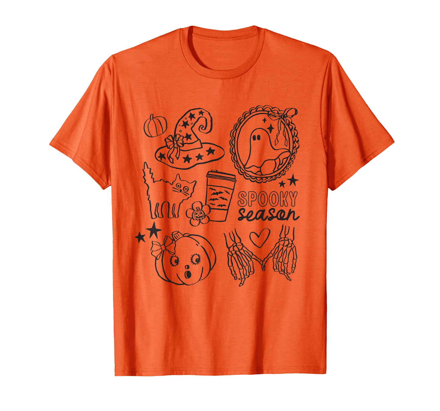 Cute Halloween Spooky Season Witch Hat Ghost Cat Pumpkin Fun T-Shirt