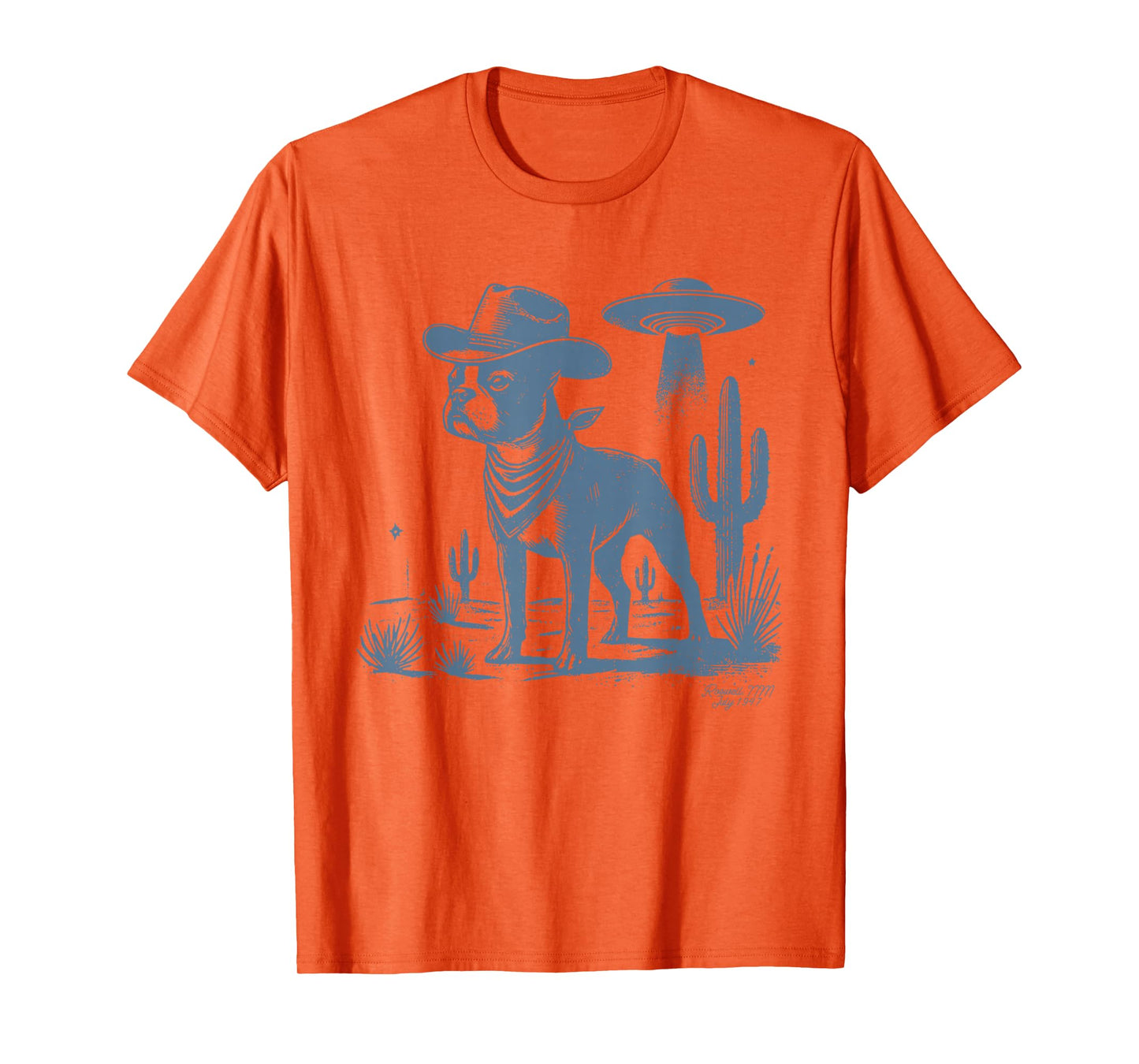 Boston Terrier UFO Cowboy Dog, Dog Mom, Dog Dad, Alien Dog T-Shirt