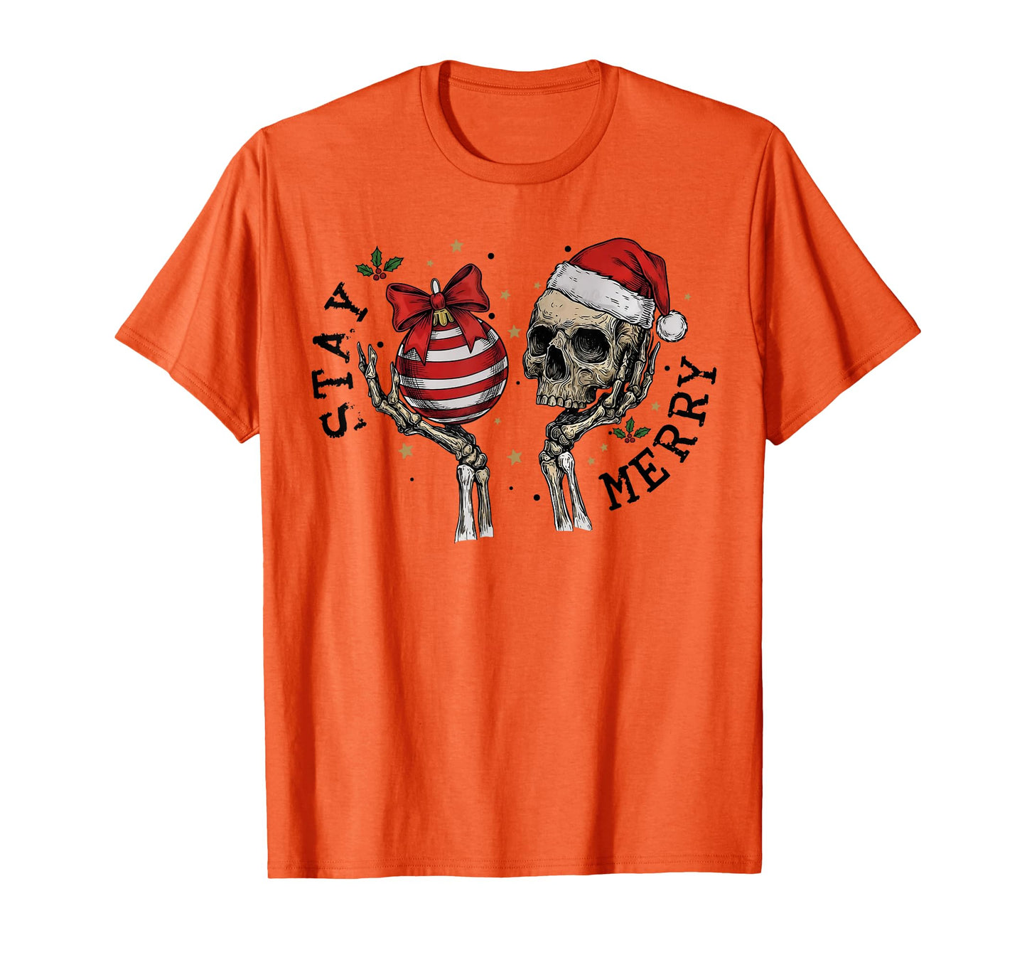 Retro Stay Merry Skeleton Santa Christmas Xmas Pajamas T-Shirt