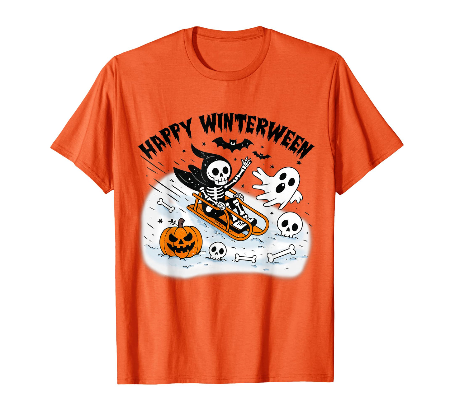 Happy Winterween Ghost Skeleton Halloween Winter Season T-Shirt