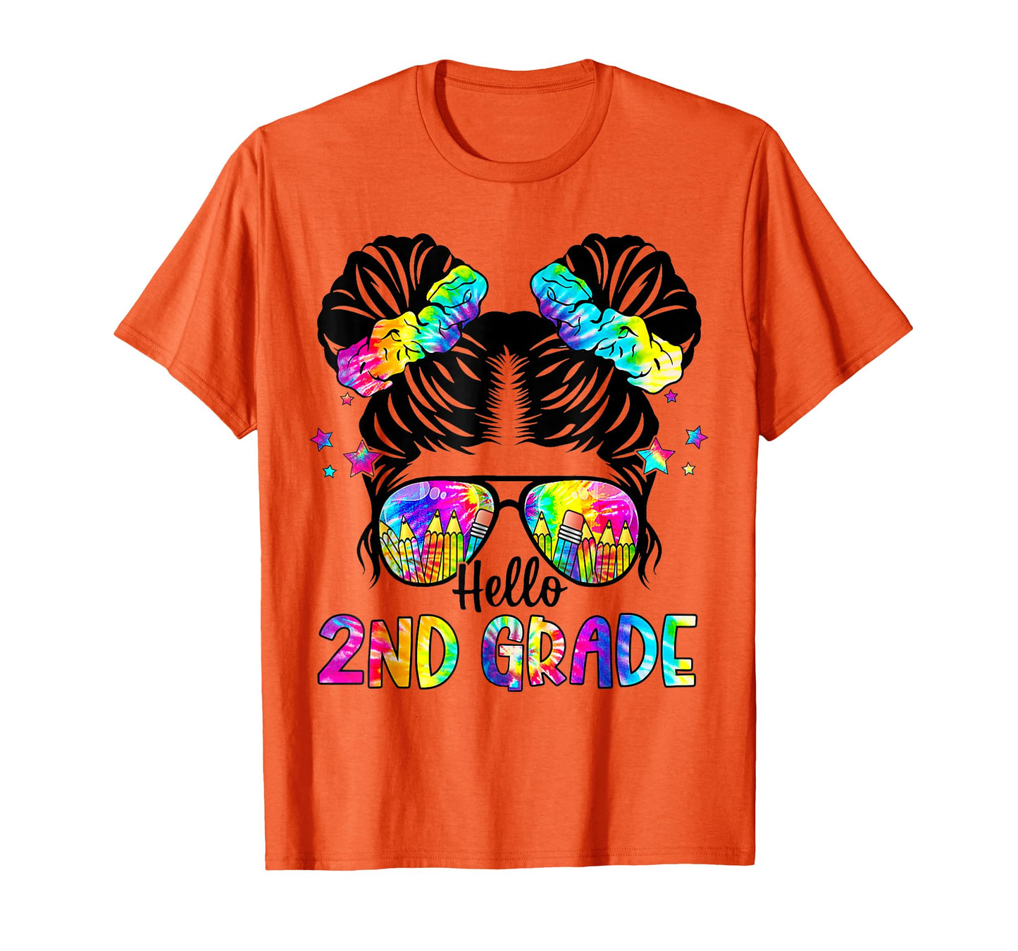 Hello 2nd Grade Messy Bun Team Second Grade Back To School T-Shirt