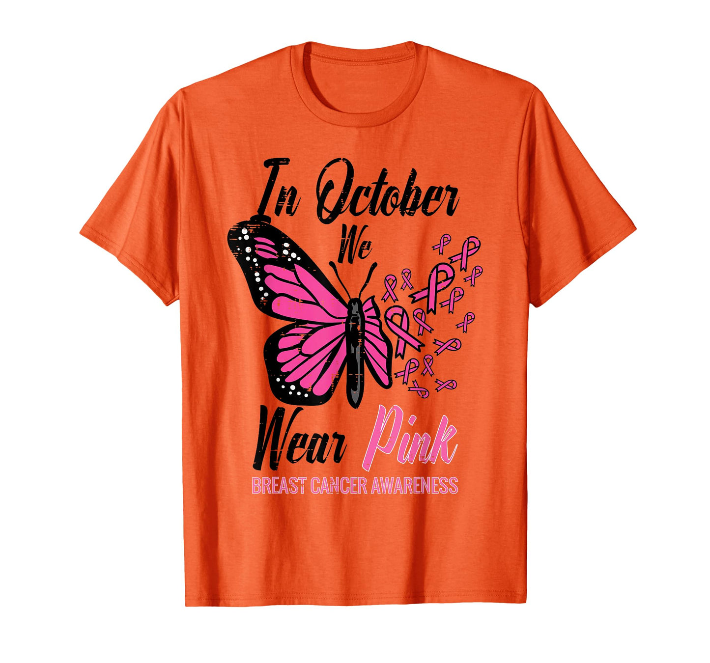 In October We Wear Pink Butterfly Breast Cancer Awareness T-Shirt