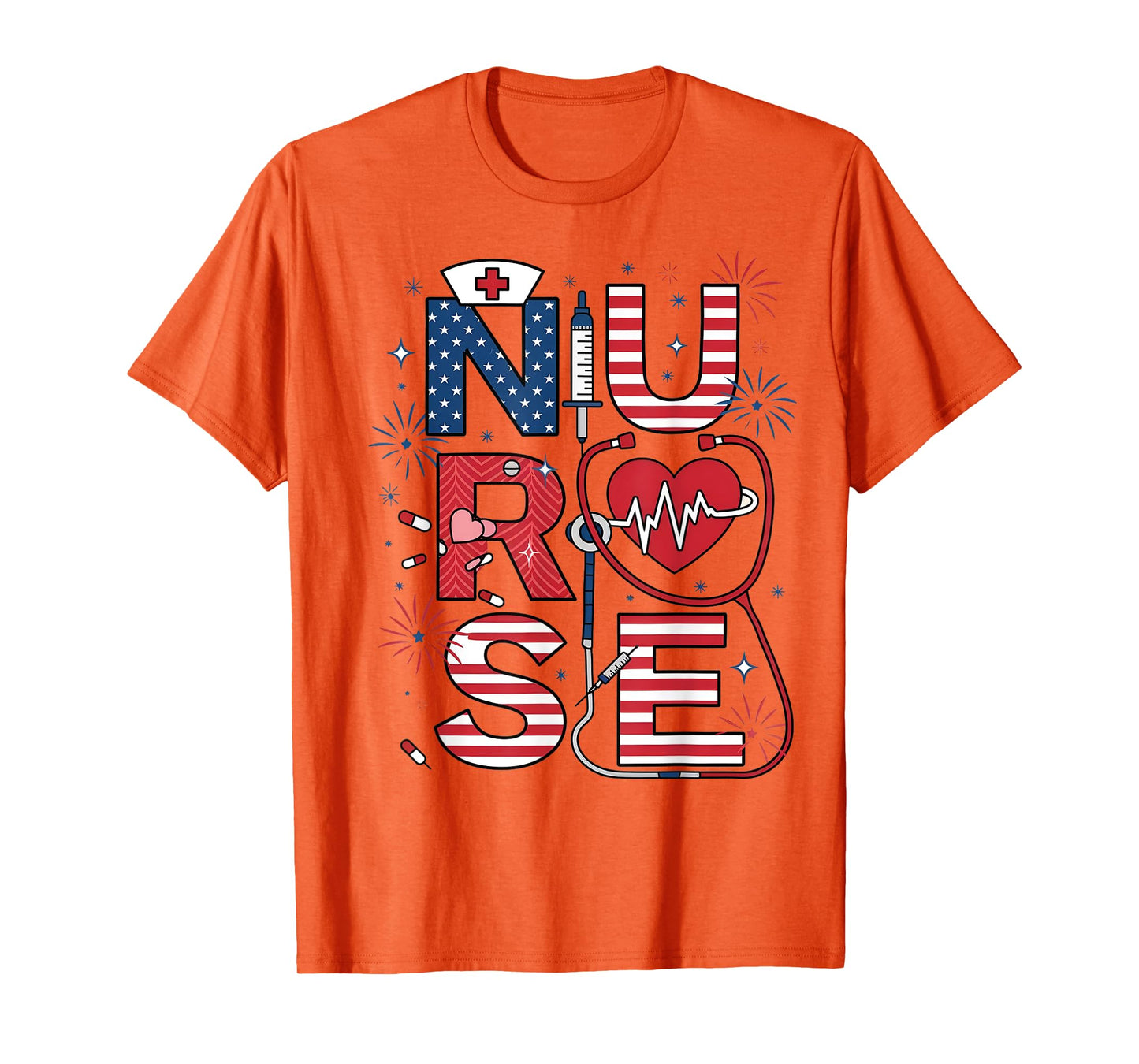American Nurse 4th of July Nurse Stethoscope Nursing Womens T-Shirt