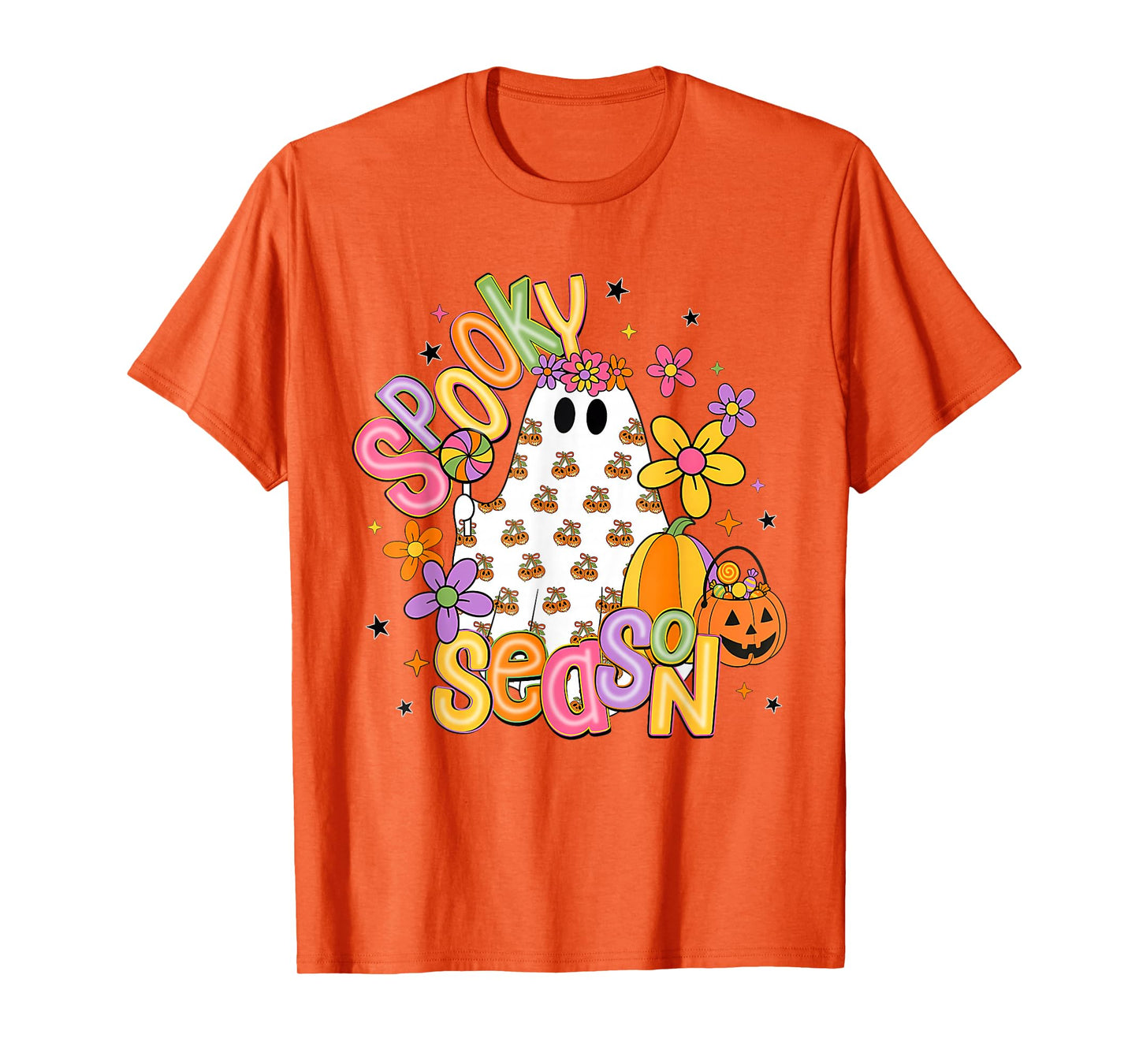 Cute Halloween Floral Ghost Spooky Season Girls Women Kids T-Shirt