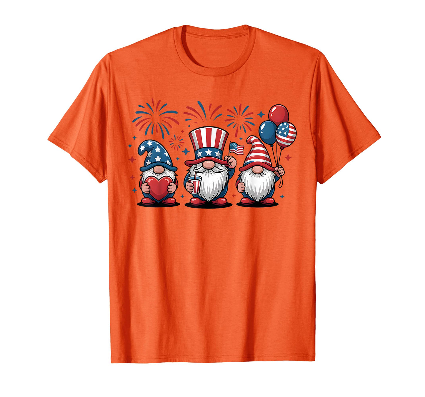 Patriotic Gnomes Labor Day USA Flag Fireworks Balloons T-Shirt