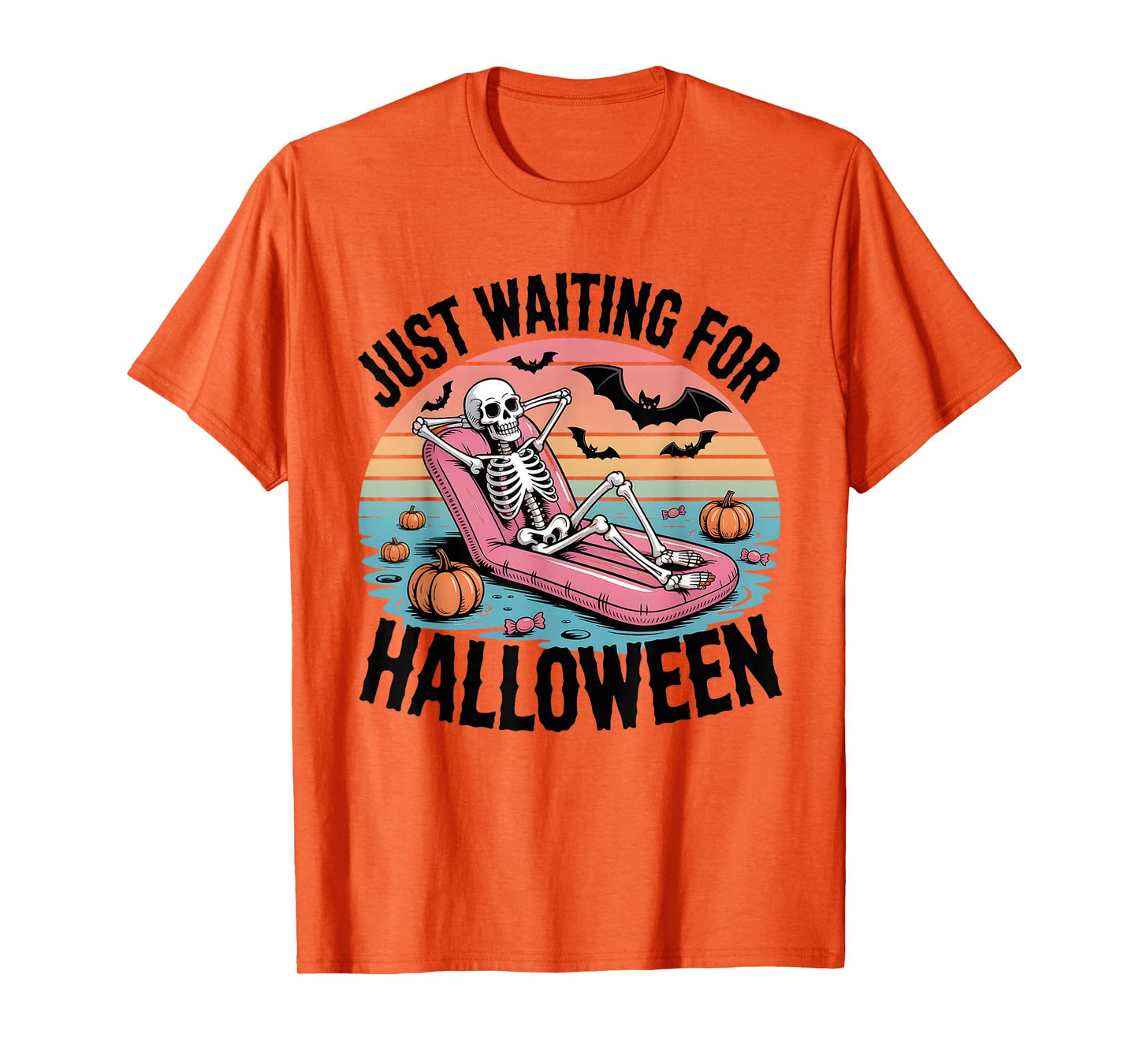 Just Waiting for Halloween Funny Skeleton Summer T-Shirt