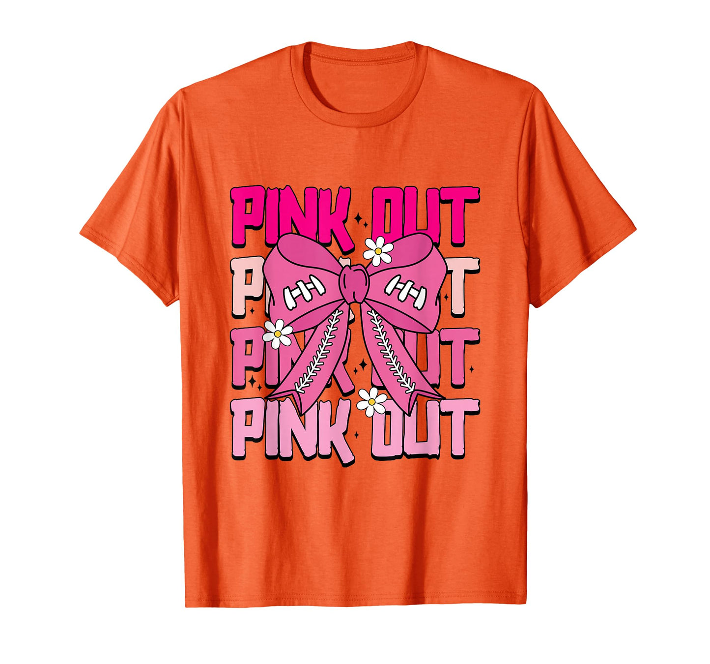Pink Out Breast Cancer Football Pink Bow Breast Cancer Women T-Shirt