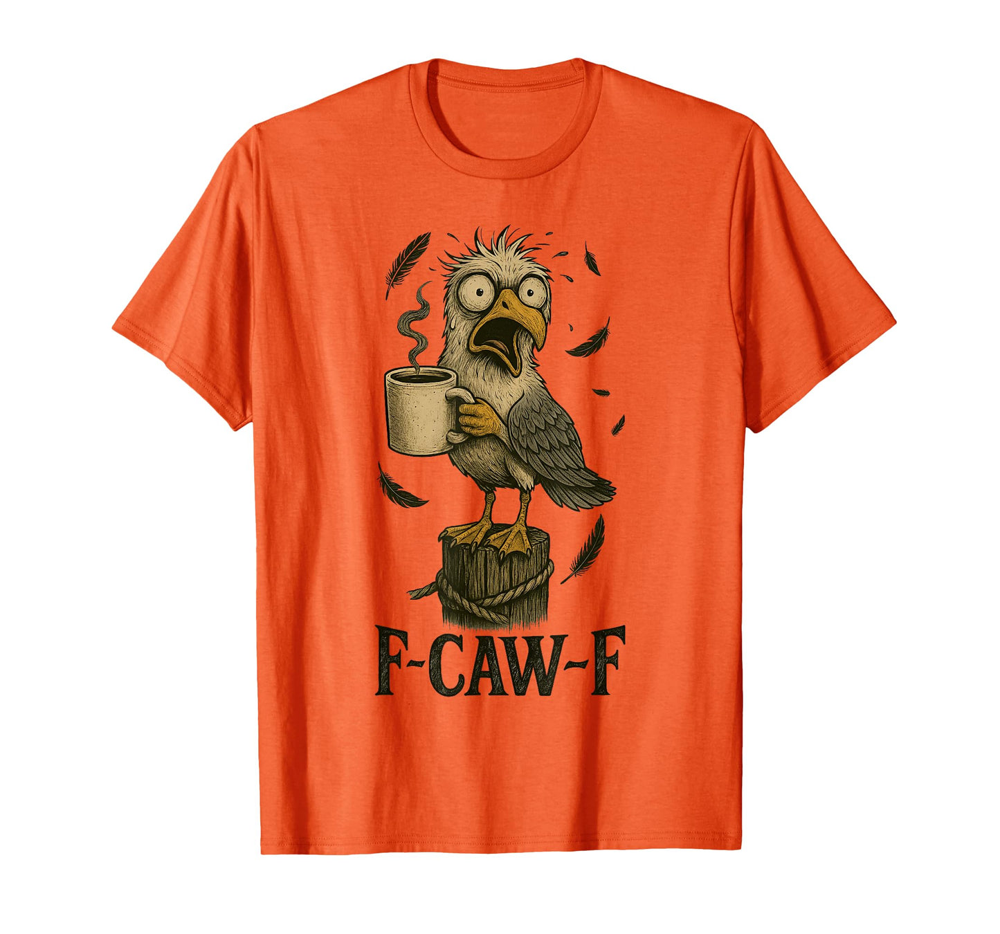 FCawF Vintage Seagull - Funny Tired Bird Drinking Coffee T-Shirt