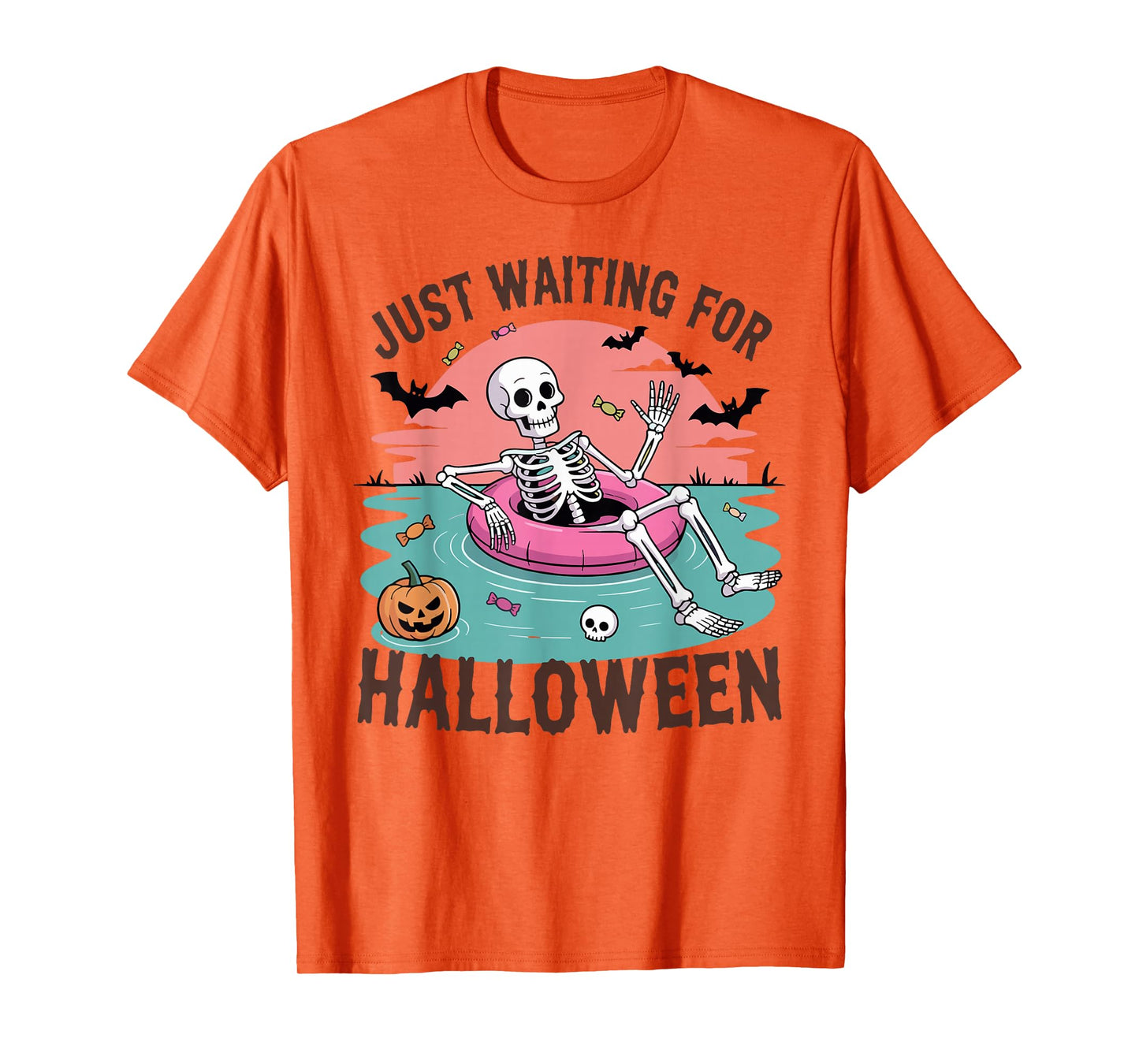 Just Waiting for Halloween Costume Summerween Skeleton Funny T-Shirt