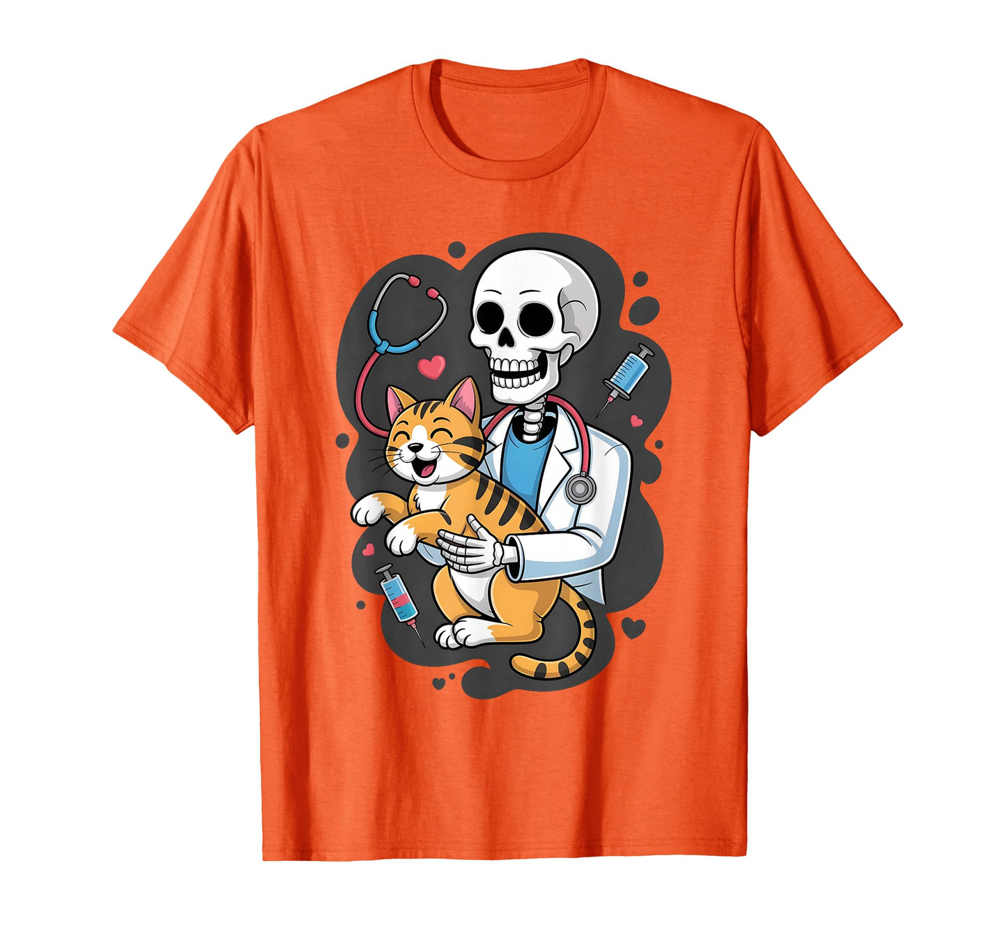 Skeleton Hugging Cat Funny Vet Cat Lover Halloween Men Women T-Shirt