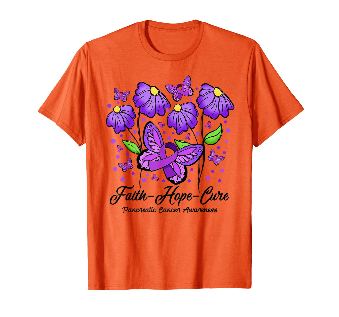 Faith Hope Cure Flower Butterfly Pancreatic Cancer T-Shirt