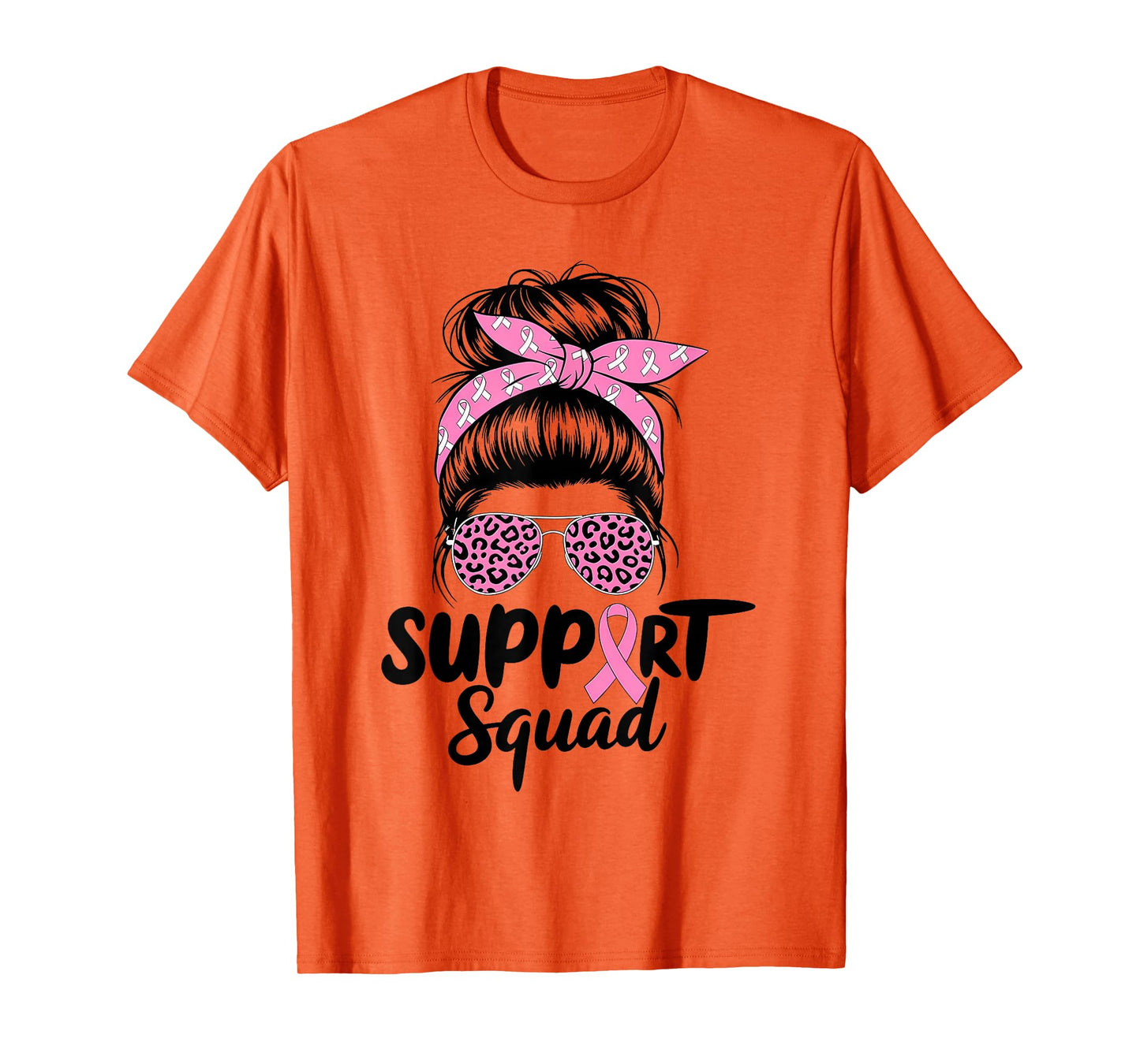 Support Squad Messy Bun Pink Warrior Breast Cancer Awareness T-Shirt