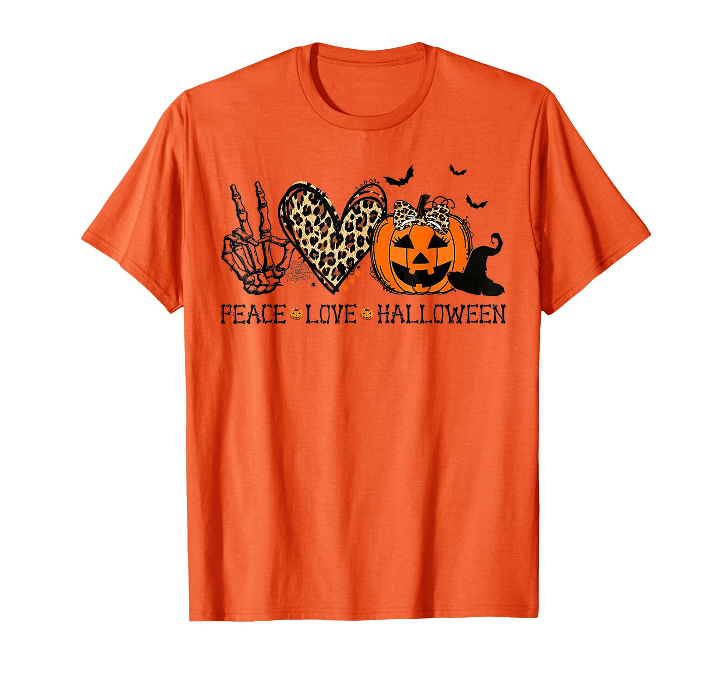 Peace Love Halloween Happy Halloween Pumpkin Leopard Heart T-Shirt