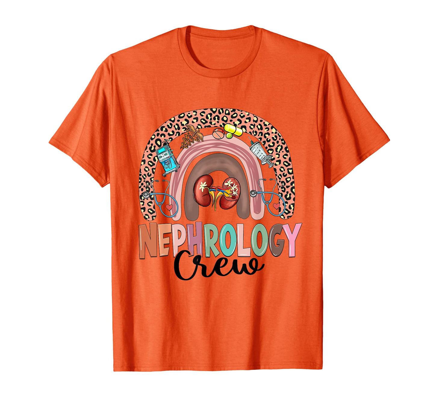 Nephrology Crew Rainbow Kidney Leopard Nephrology Nurse T-Shirt