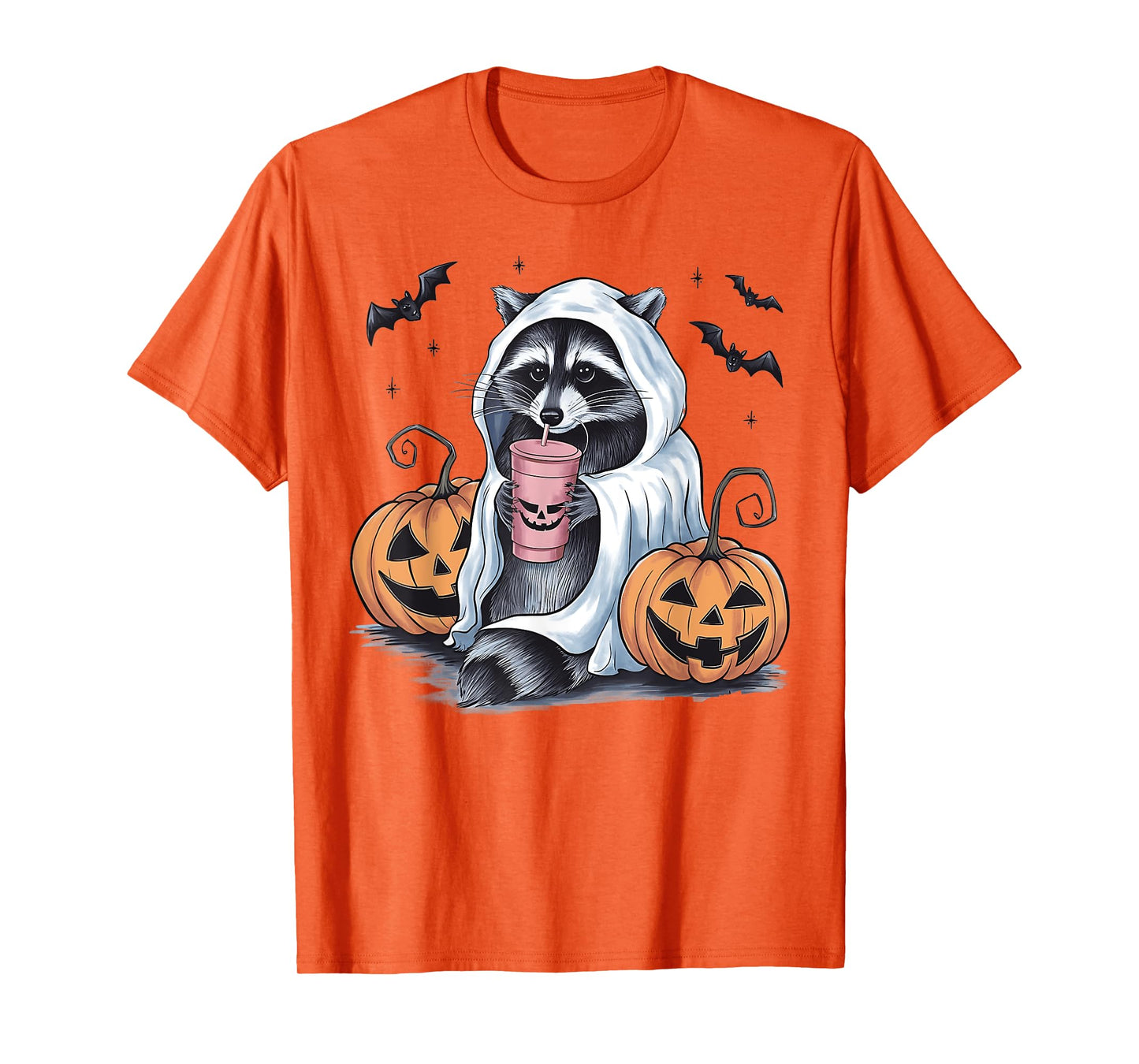 Cute Ghost Pumpkin Halloween Raccoon Costume Raccoon Lovers T-Shirt