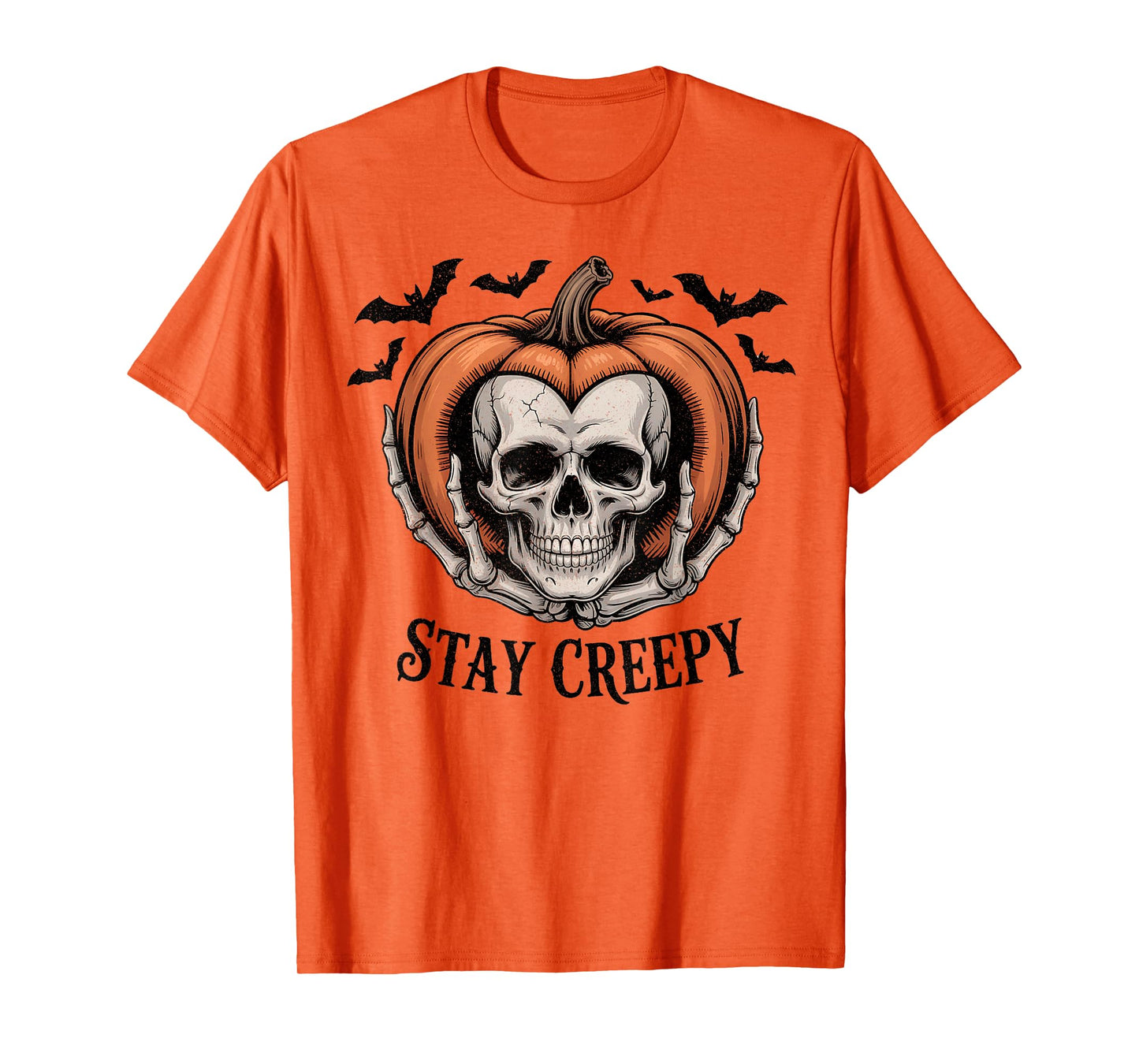 Stay Creepy Dripping Heart Halloween Pumpkin Skeleton T-Shirt