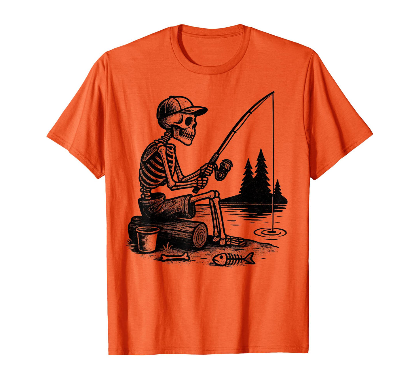 Vintage Skeleton Spooky Halloween Costume Fisherman Men T-Shirt