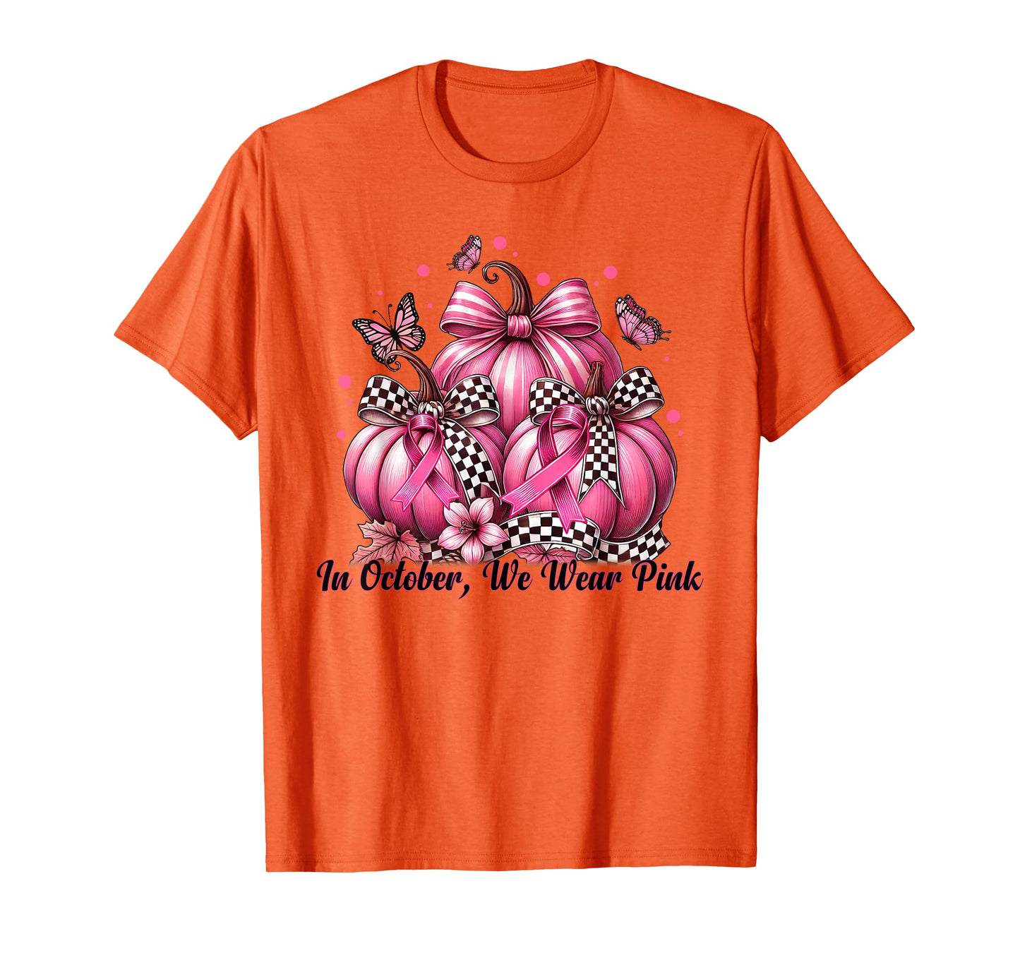 Coquette Bow Pumpkin In October We Wear Pink Breast Cancer T-Shirt