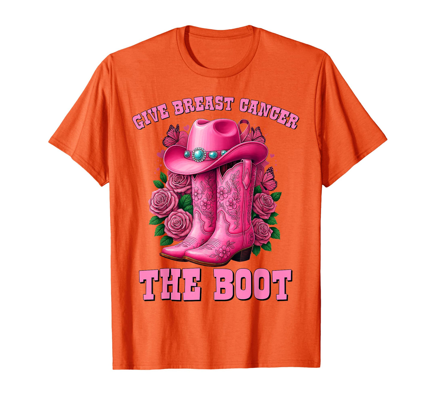 Give Breast Cancer The Boot Cowgirl Cancer Awareness Ribbon T-Shirt