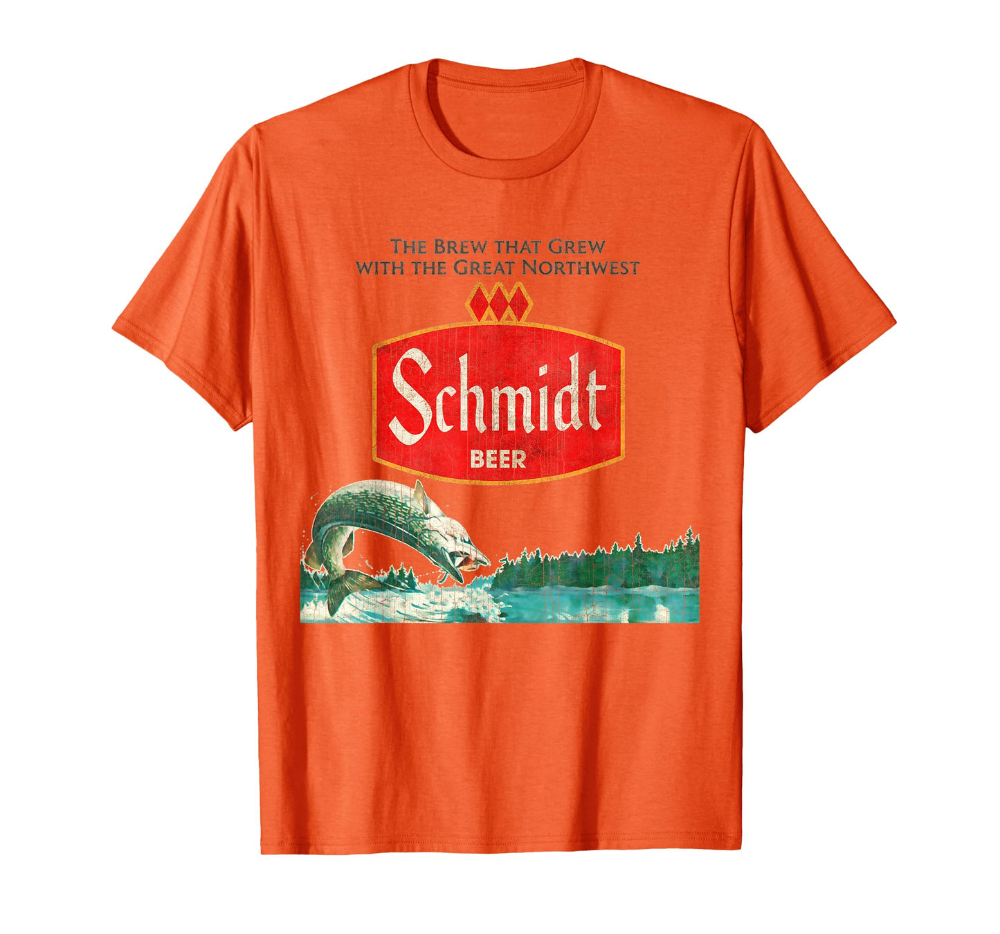 Vintage Schmidt Beer Retro Defunct Fishing Nature Scene T-Shirt