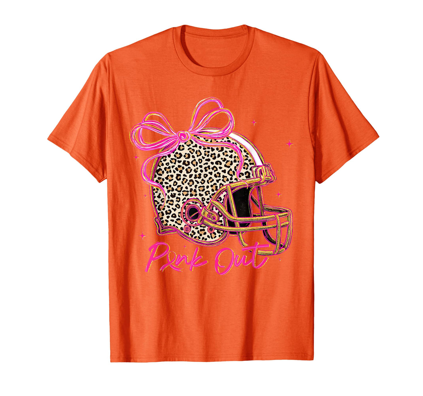 Pink Out Leopard Football Helmet Bow Preppy Breast Cancer T-Shirt