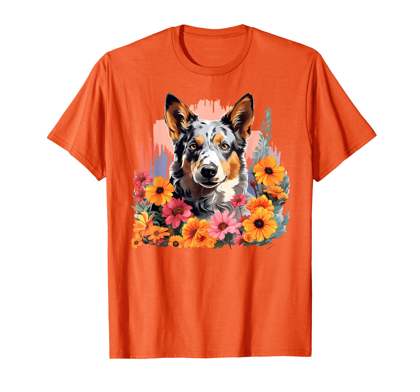 Cute Blue Heeler Spring Flower Garden Australian Cattle Dog T-Shirt